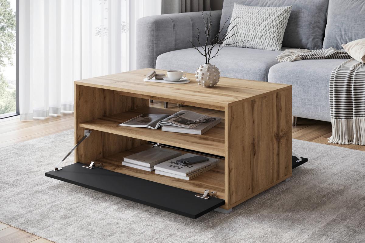 Couchtisch Narobi-ii Eiche Wotan/schwarz B: 90 Cm - Eiche Wotan/Schwarz, Trend, Holzwerkstoff/Kunststoff (90/45/55cm) - P & B