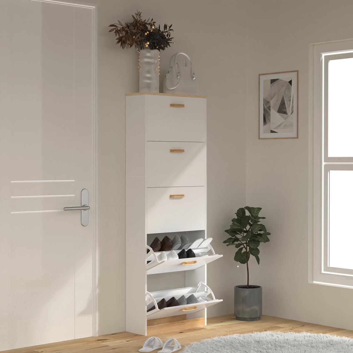 Schuhschrank Halom Weiß/honigeiche - Honigeiche/Weiß, LIFESTYLE, Holzwerkstoff (59/170/22cm) - MID.YOU