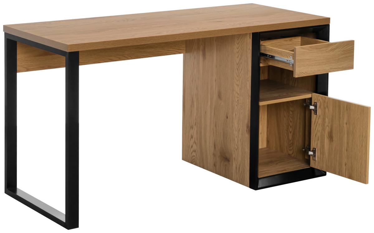 Schreibtisch Pluto Schwarz/Eichefarben L: 140 cm - Eichefarben/Schwarz, MODERN, Holzwerkstoff/Metall (140/59/76cm) - Livetastic