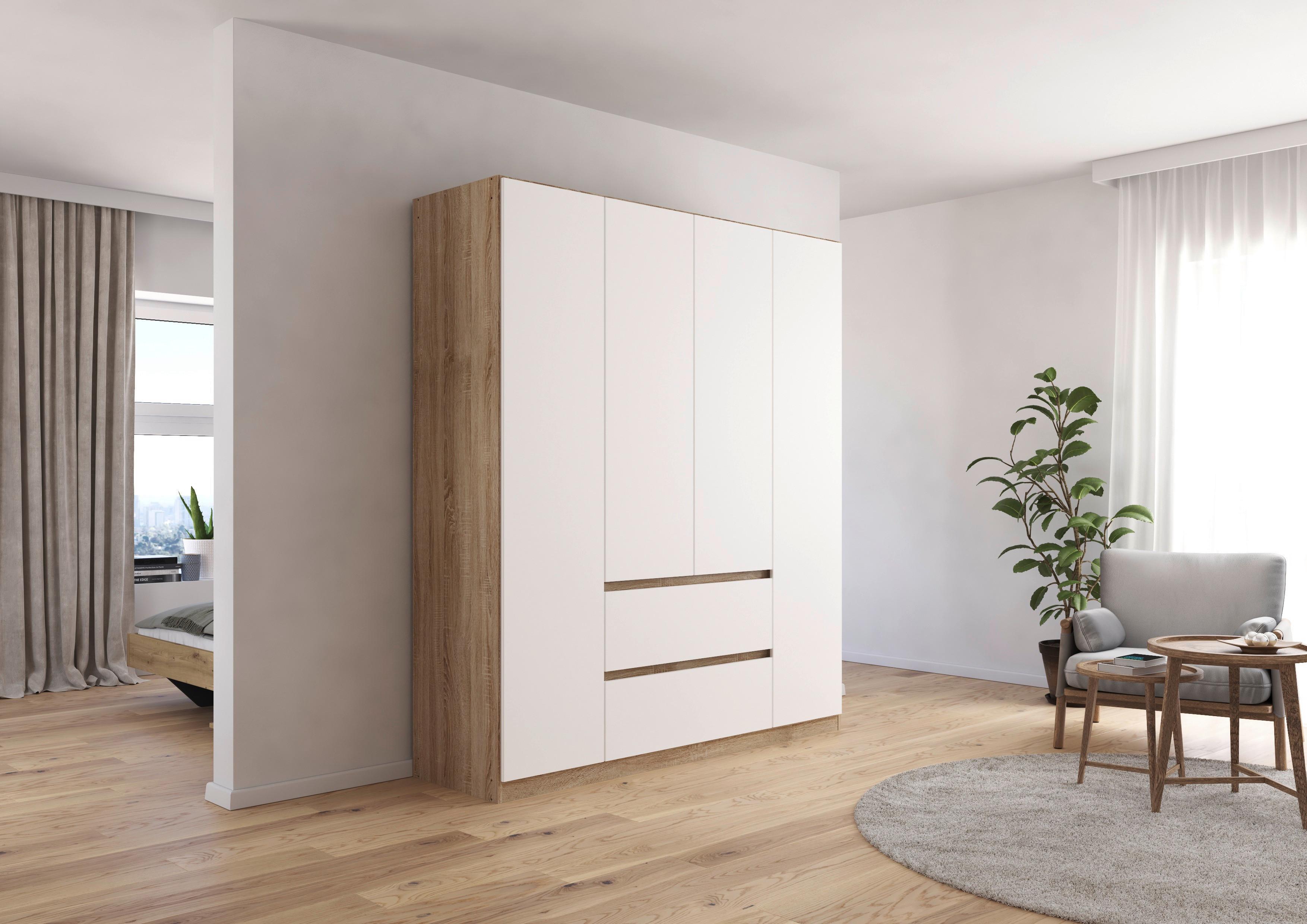 Drehtürenschrank Mainz Eichefarben B: 181 cm - Eichefarben/Weiß, Basics, Holzwerkstoff (181/210/54cm) - Rauch Möbel