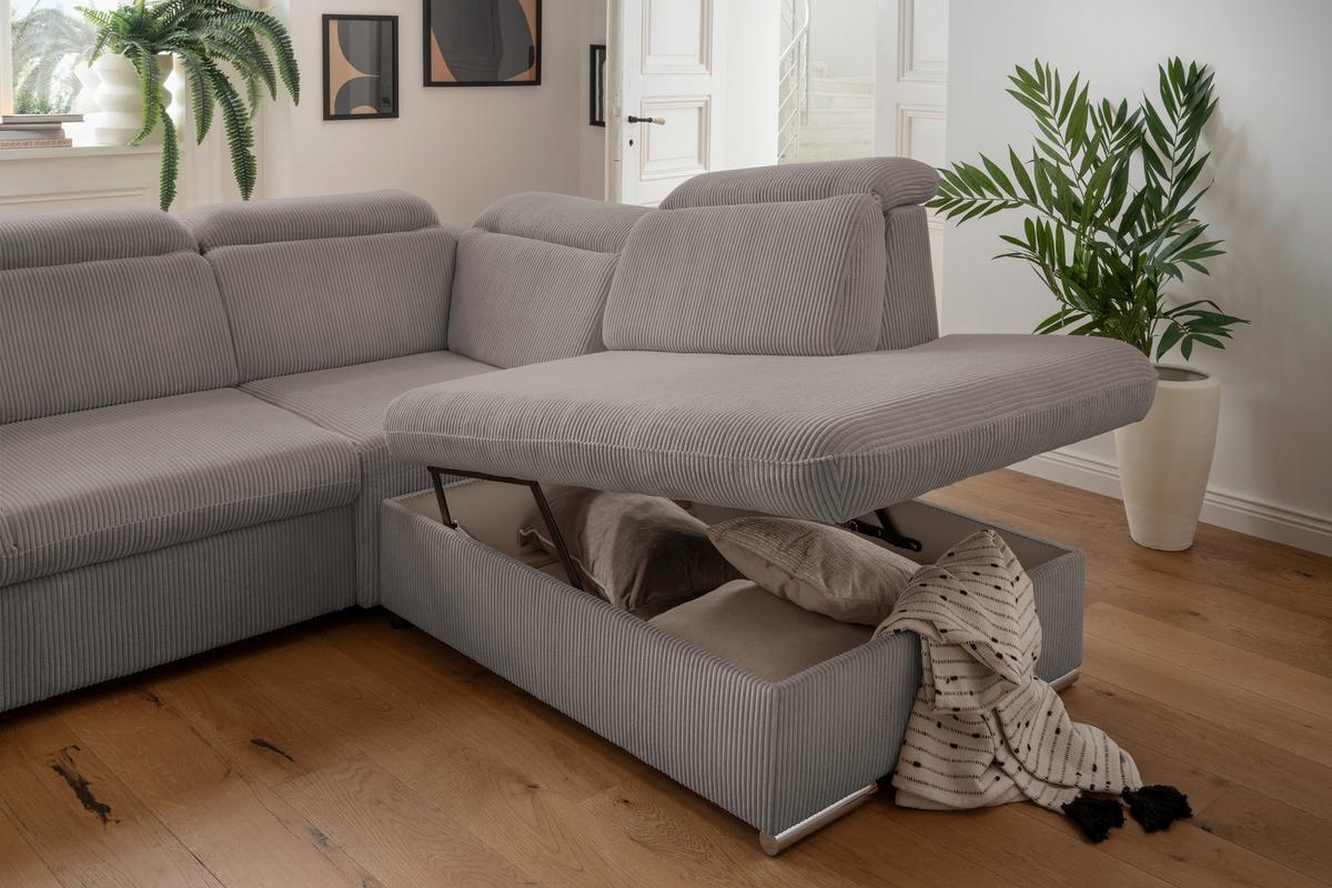 Ecksofa Vasto Graubraun S: 283x228 cm - Chromfarben/Graubraun, Design, Textil (283/228cm) - Livetastic