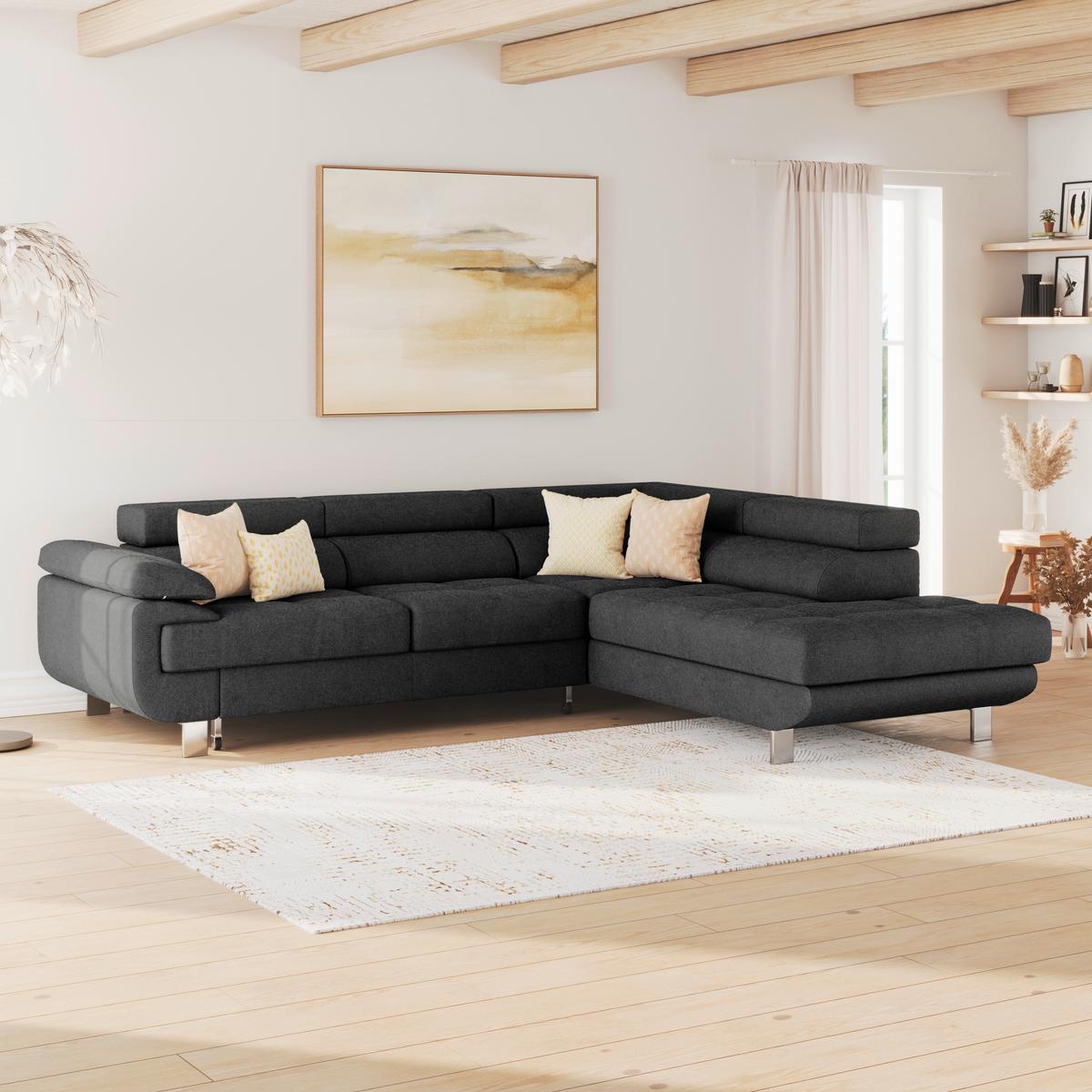 Sarokgarnitúra Savona - grafitszürke, Modern, textil (270/230cm) - Ondega