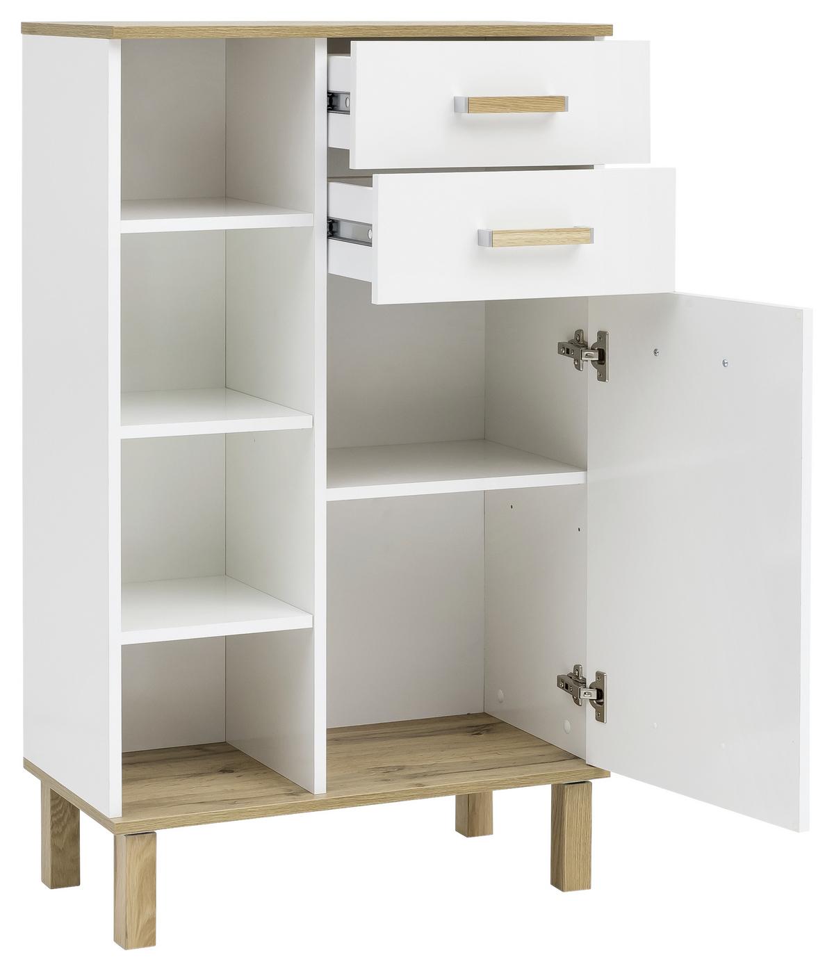 Midischrank Mit Laden Padua B: 67 Cm Weiß/eiche Dekor - Eichefarben/Weiß, MODERN, Holzwerkstoff (67,0/114,5/35,0cm) - MID.YOU