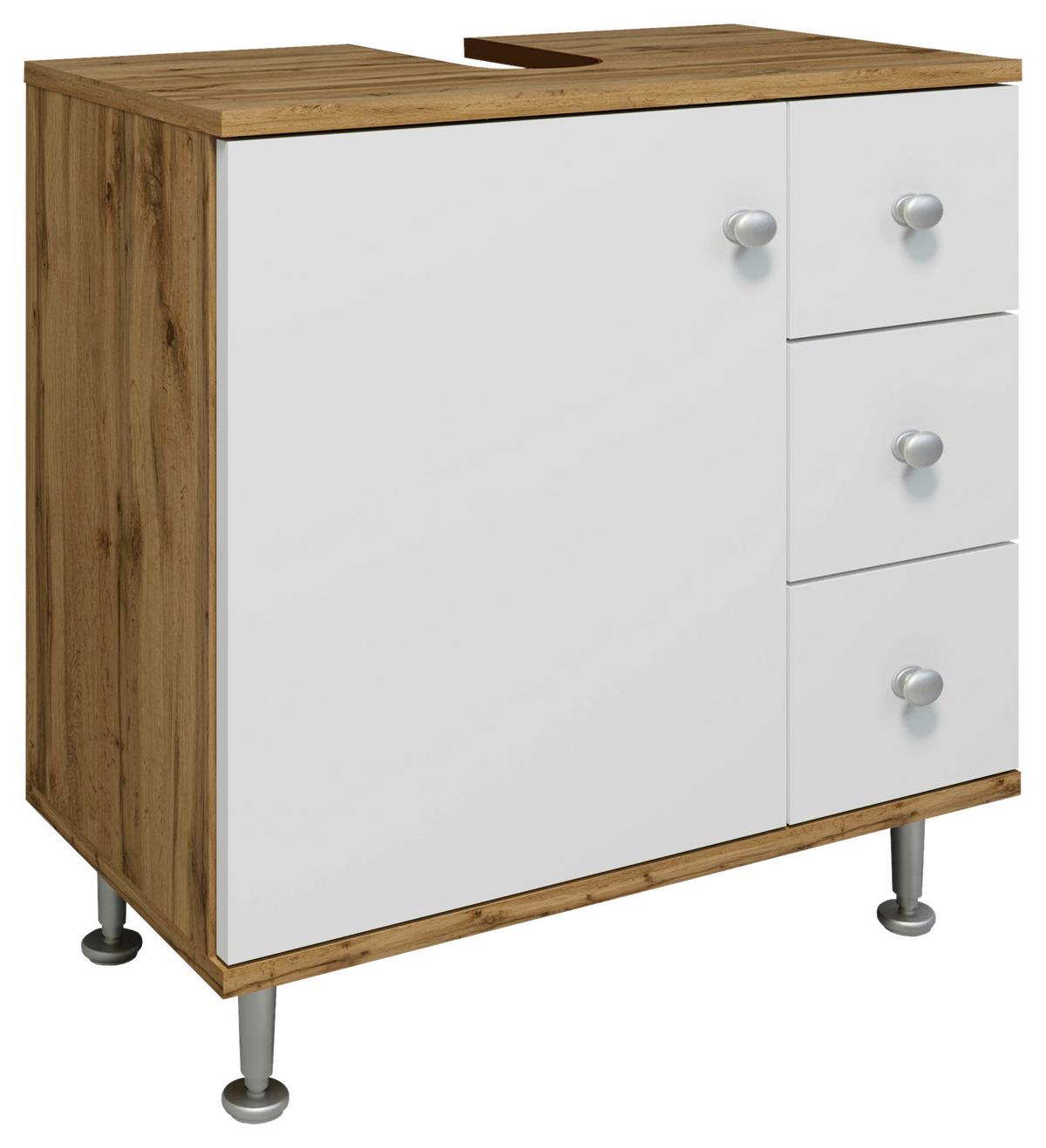 Waschbeckenunterschrank Nilosi M - Honigeiche/Silberfarben, MODERN, Holzwerkstoff (60/61/33cm) - MID.YOU