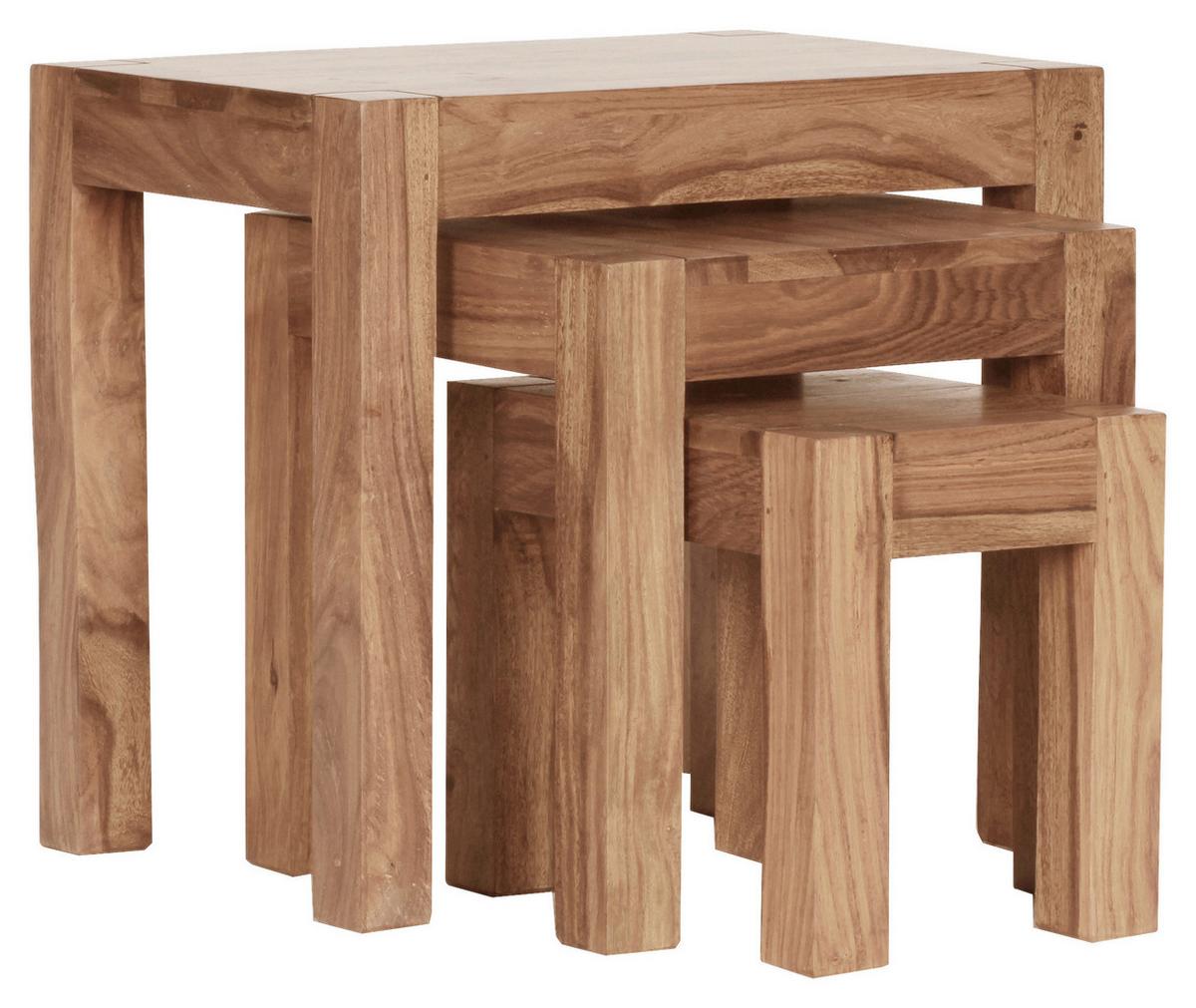 Beistelltisch Echtholz 3er-set Mumbai, Akazie - Akaziefarben, Design, Holz (45/50/35cm) - MID.YOU