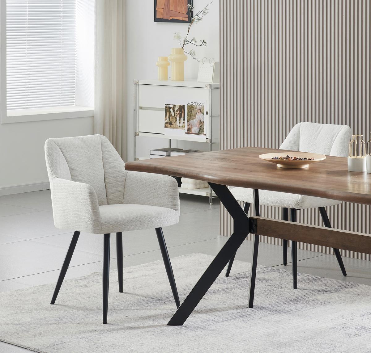 Stuhl-set Bella Creme B: 55 Cm - Creme/Schwarz, MODERN, Textil/Metall (55/82/62cm) - MID.YOU