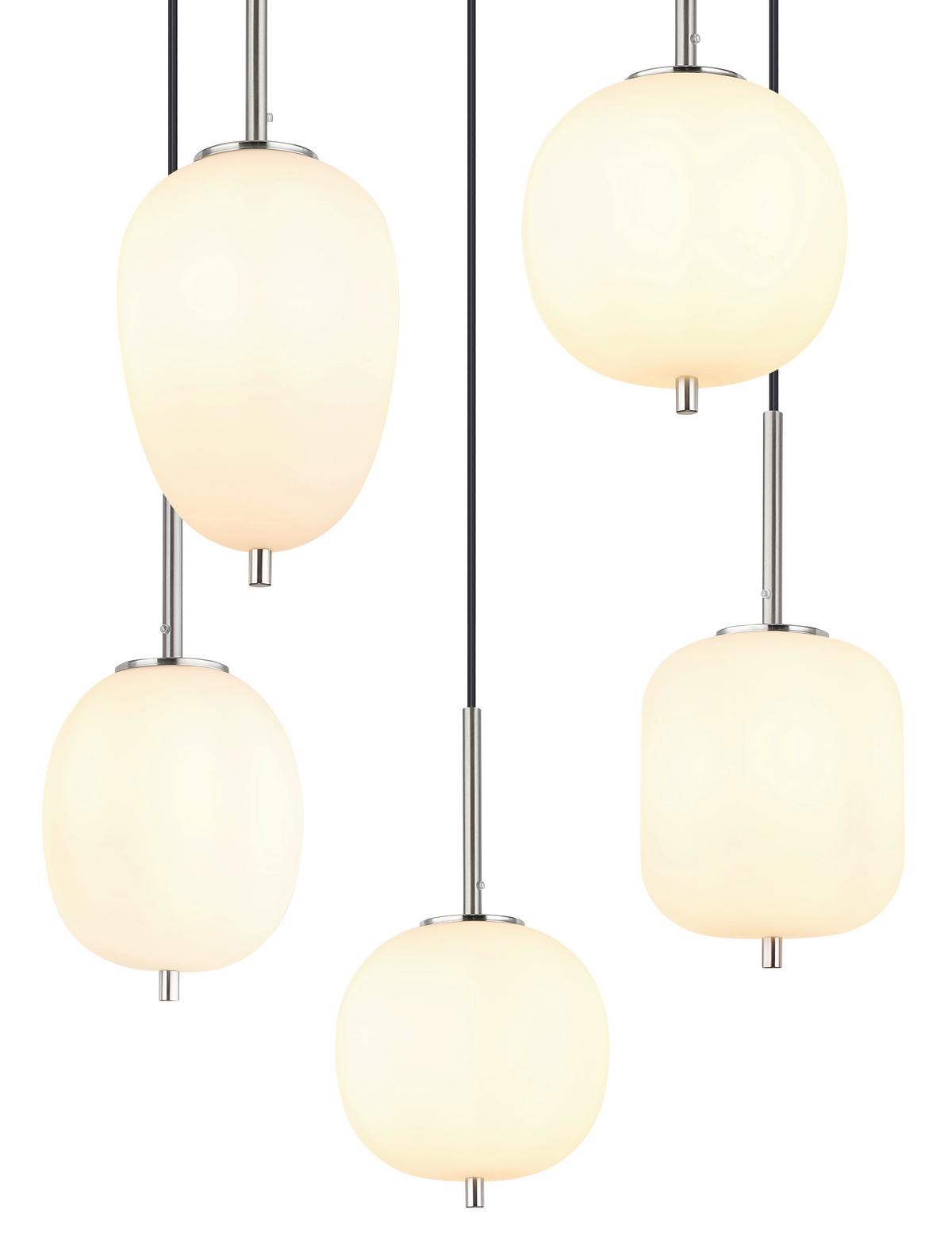 Hängeleuchte Exkl. 5xe14, 40w - Opal/Nickelfarben, Basics, Glas/Metall (57,5/150cm) - Globo