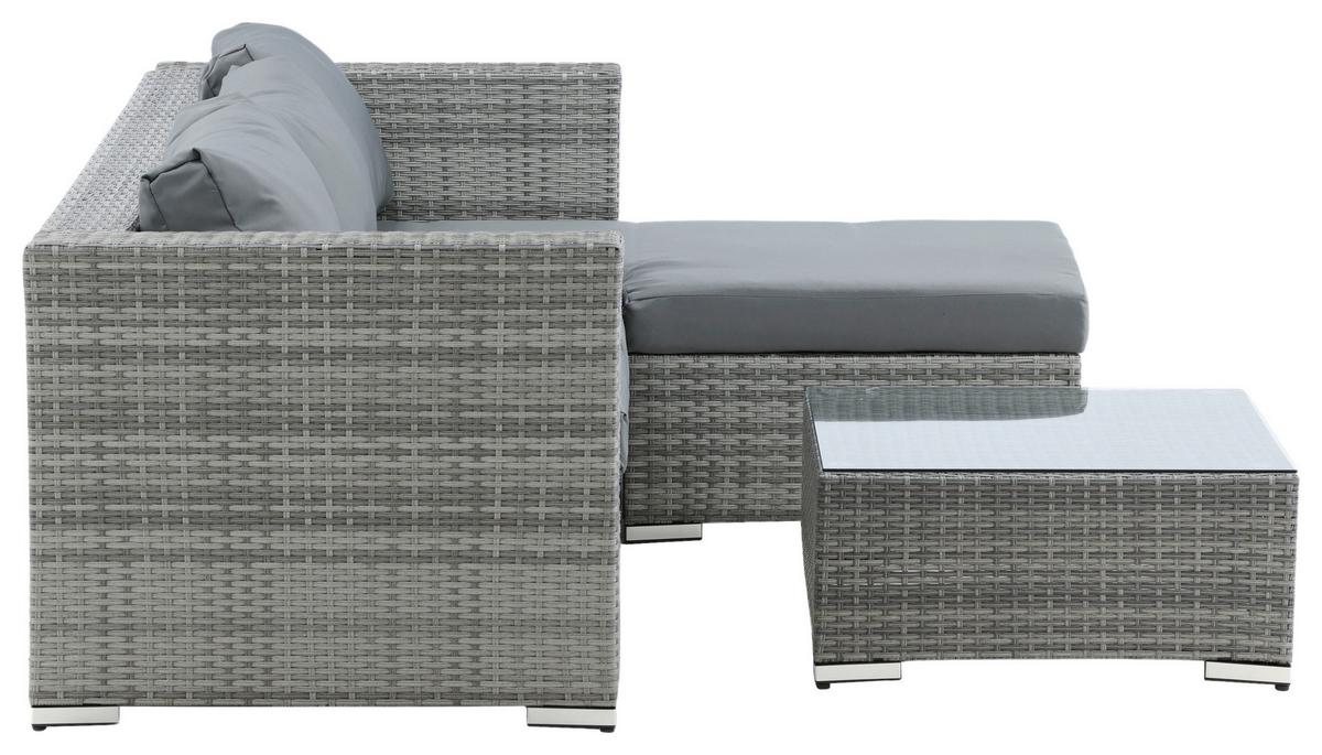Loungegarnitur 2-Tlg Rotterdam Metall/Kunststoff/Glas +kissen - Grau, KONVENTIONELL, Glas/Kunststoff - Gardenson