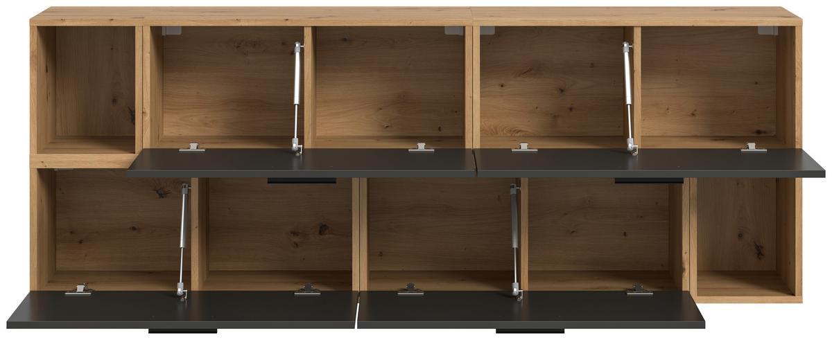 Wohnwand, The One 2, B: 176 cm Grau/Artisan Eiche Dekor - Schwarz/Eiche Artisan, Trend, Holzwerkstoff (176/97/34cm)