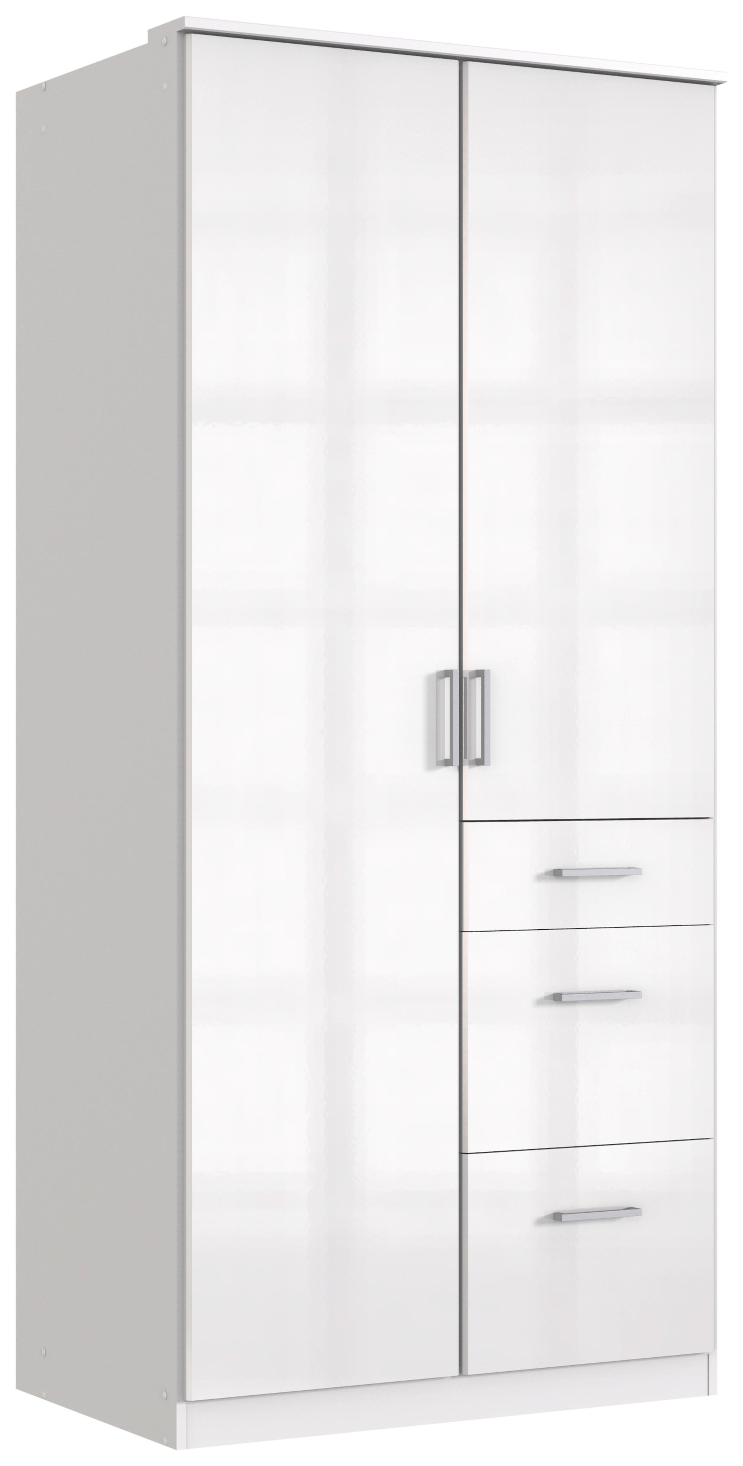 Drehtürenschrank mit Laden B: 91 cm Clack, Weiß - Weiß Hochglanz/Weiß, Basics, Holzwerkstoff (91/199/58cm) - MID.YOU