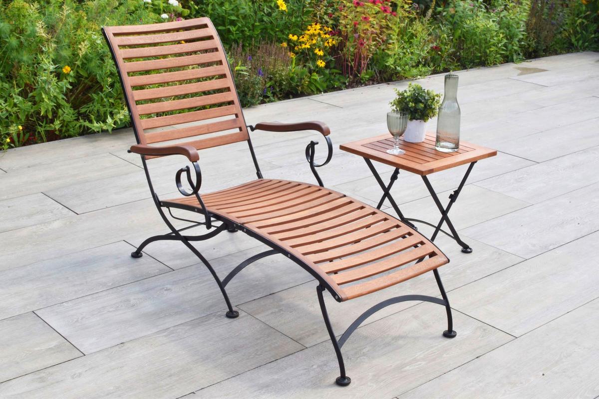 Gartenliege Inkl. Beistelltisch - Schwarz/Naturfarben, KONVENTIONELL, Holz/Metall (65l) - Gardenson