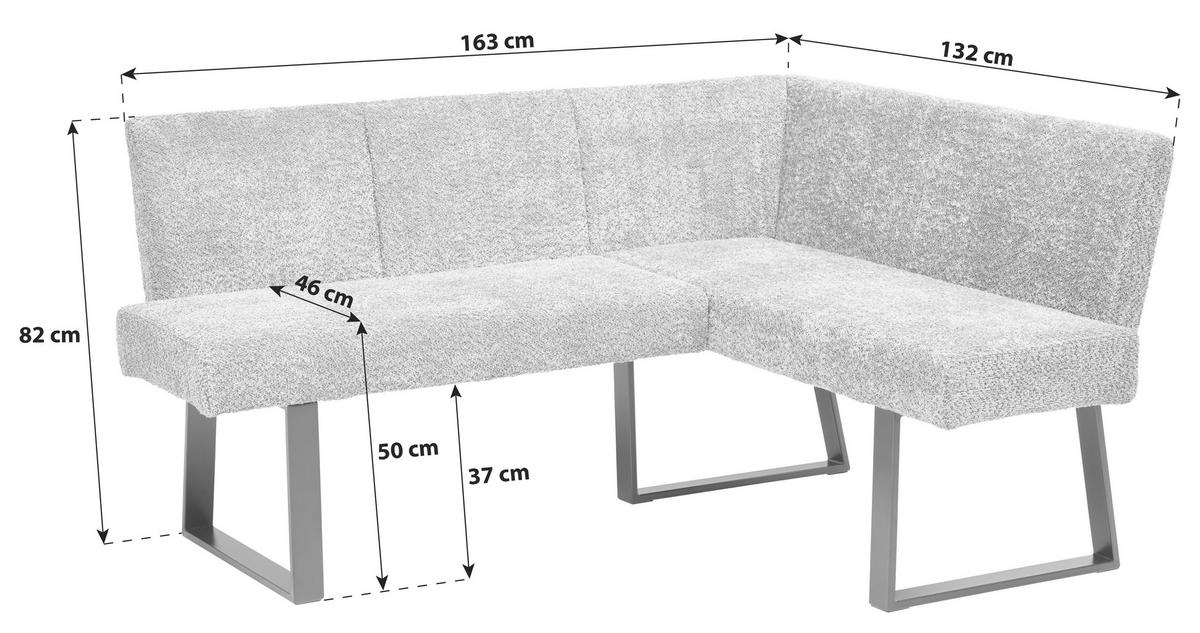 Eckbank Terri dunkelblau, ca. 163x132 cm - Schwarz/Dunkelblau, KONVENTIONELL, Textil/Metall (160/130cm) - Livetastic