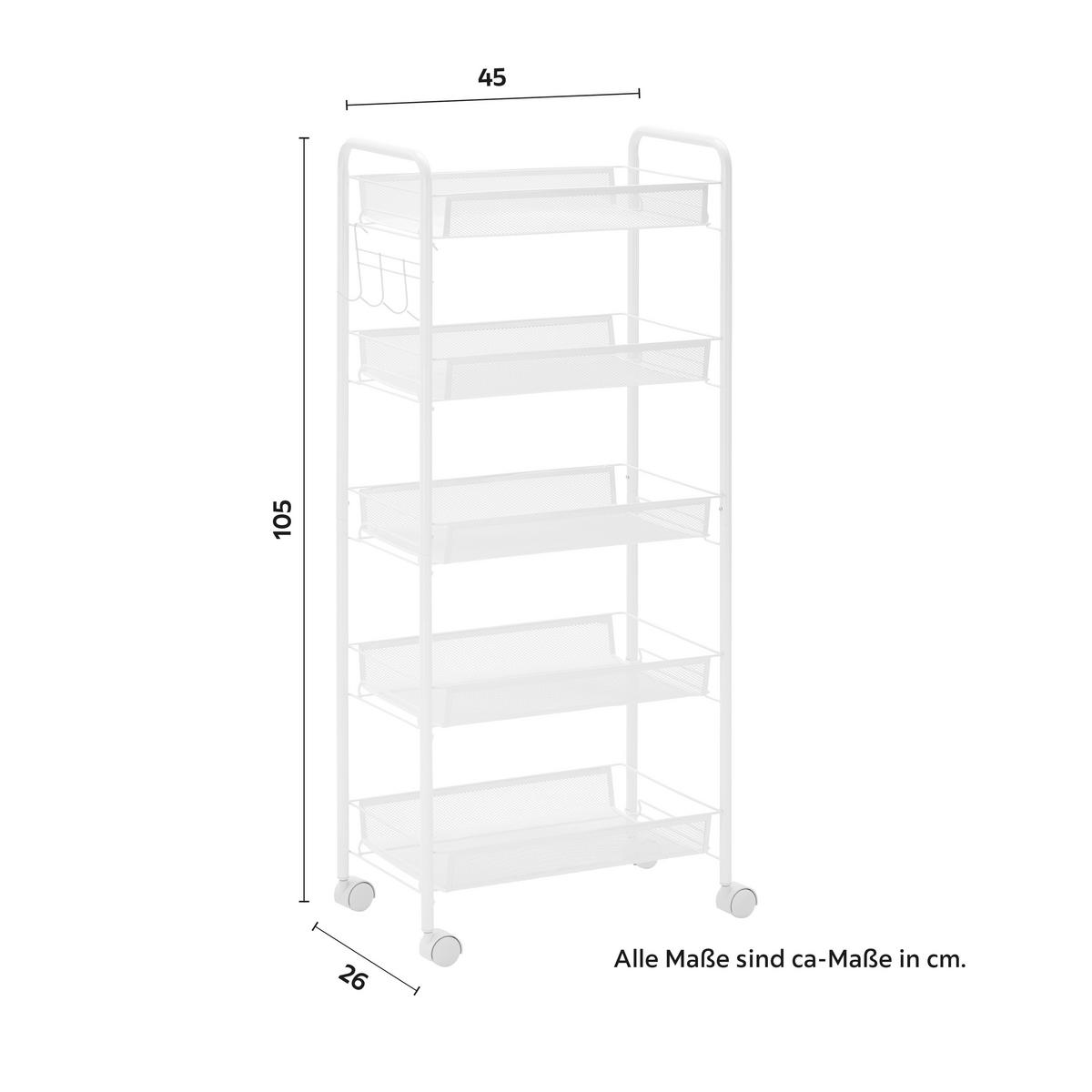 Regál na kolieskach SANDRO biely - biela, Modern, kov/plast (45/105/26cm) - P & B