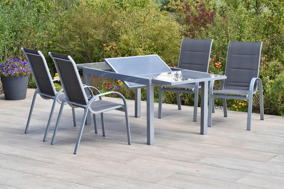 Gartengarnitur 5-Tlg Di Lusso aus Aluminium - Anthrazit/Silberfarben, MODERN, Textil/Metall - Gardenson