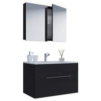 Badezimmer Badinos 3-teilig Schwarz B: 80 Cm - Schwarz/Weiß, MODERN, Keramik/Holzwerkstoff (80cm) - MID.YOU