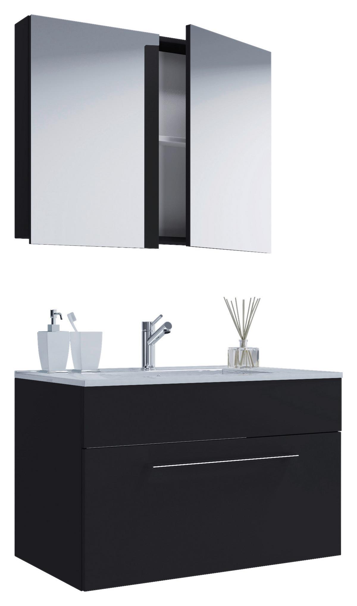 Badezimmer Badinos 3-teilig Schwarz B: 80 Cm - Schwarz/Weiß, MODERN, Keramik/Holzwerkstoff (80cm) - MID.YOU