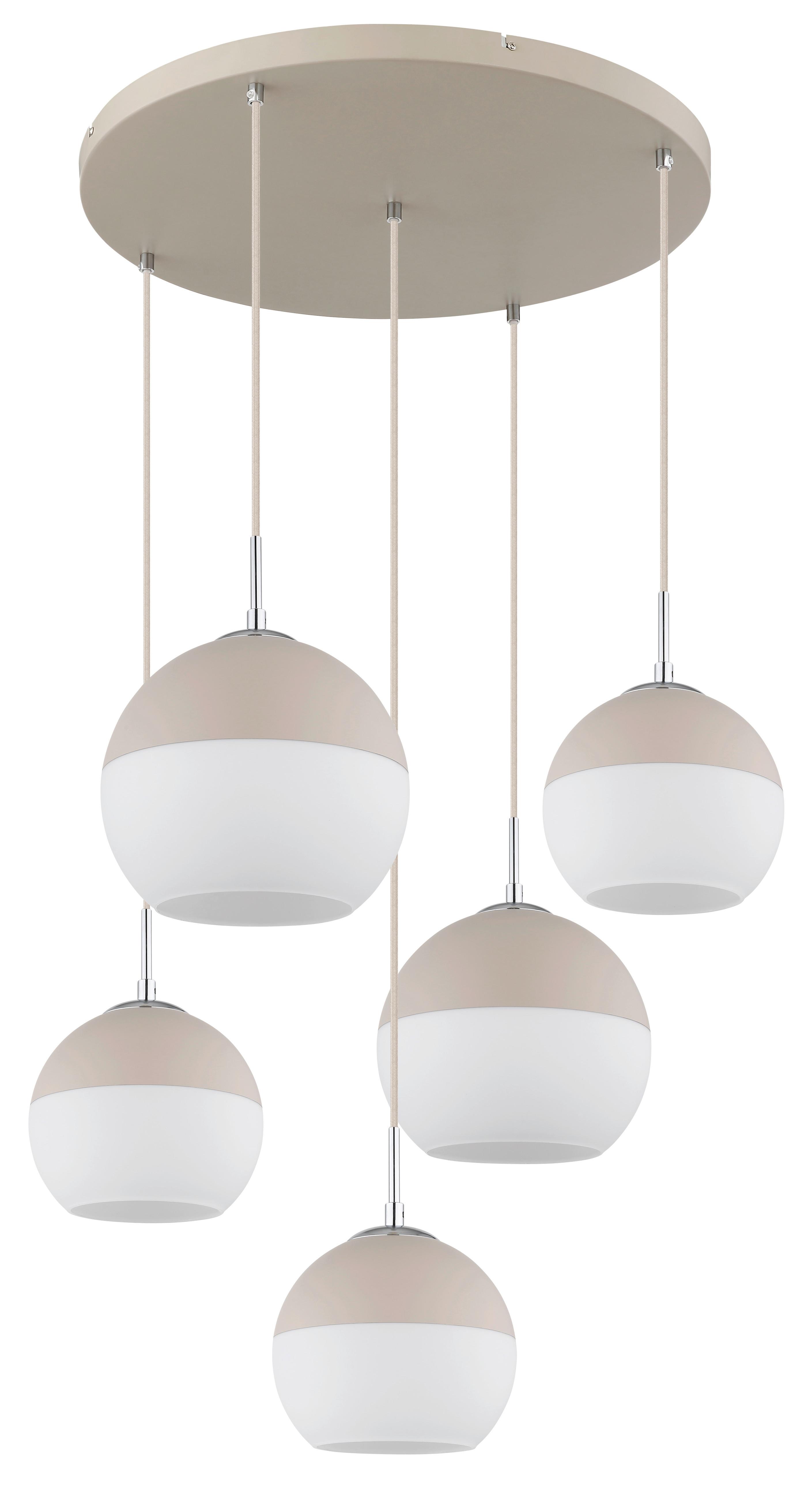 Hängeleuchte Exkl. 5xe27, 60w - Sandfarben/Beige, Design, Glas/Textil (57/120cm) - Globo