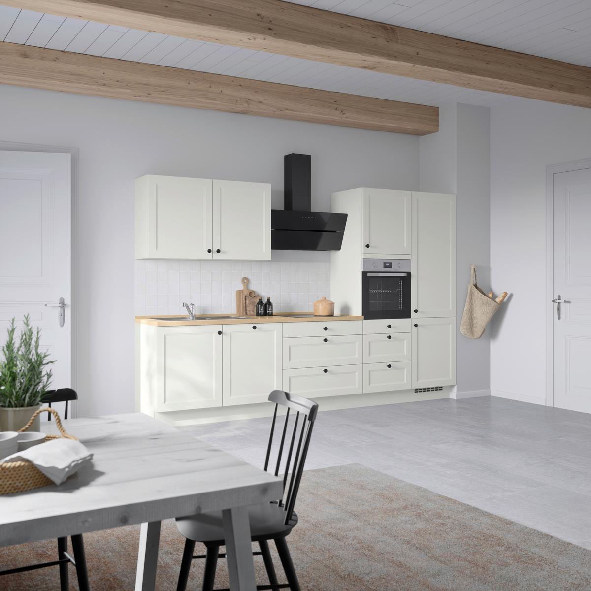 Kuchynská linka 330 cm, biela/dekor dub Sierra - čierna/biela, Modern, kov/kompozitné drevo (330cm) - Nobilia