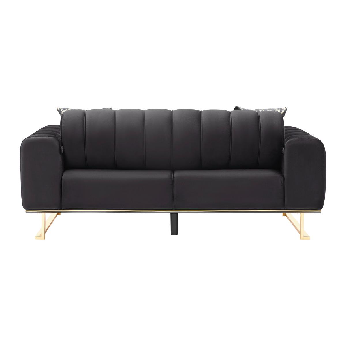 Dvojmiestna pohovka AILE, čierny zamat, s vankúšmi - čierna/zlatá, Lifestyle, textil (190/80/90cm) - Mömax