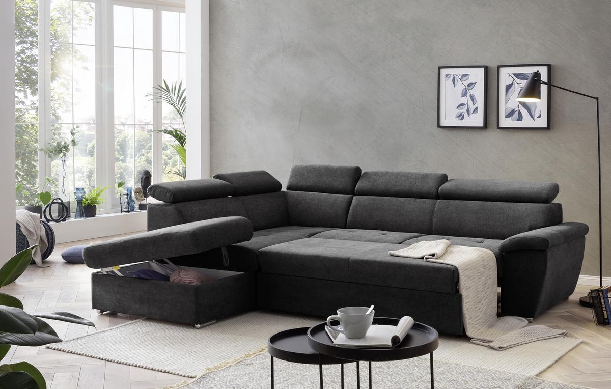 Ecksofa Mit Schlaffunktion Antero Und Bettkasten Schwarz - Chromfarben/Schwarz, Design, Textil (216/262cm) - Livetastic