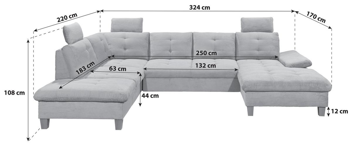 Wohnlandschaft Ascot Anthrazit U: 220x324x170 cm - Eichefarben/Anthrazit, KONVENTIONELL, Textil (220/324/170cm) - MID.YOU