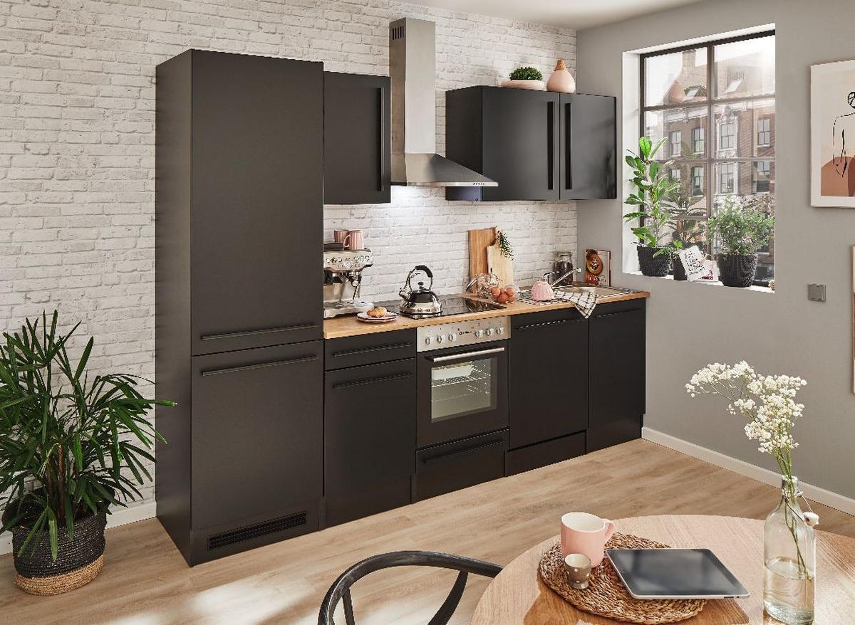Kuchyňský blok JACQUELINE bez spotřebičů, šířka 280 cm - černá/barvy dubu, Lifestyle, kompozitní dřevo/plast (280/211/60cm) - MID.YOU