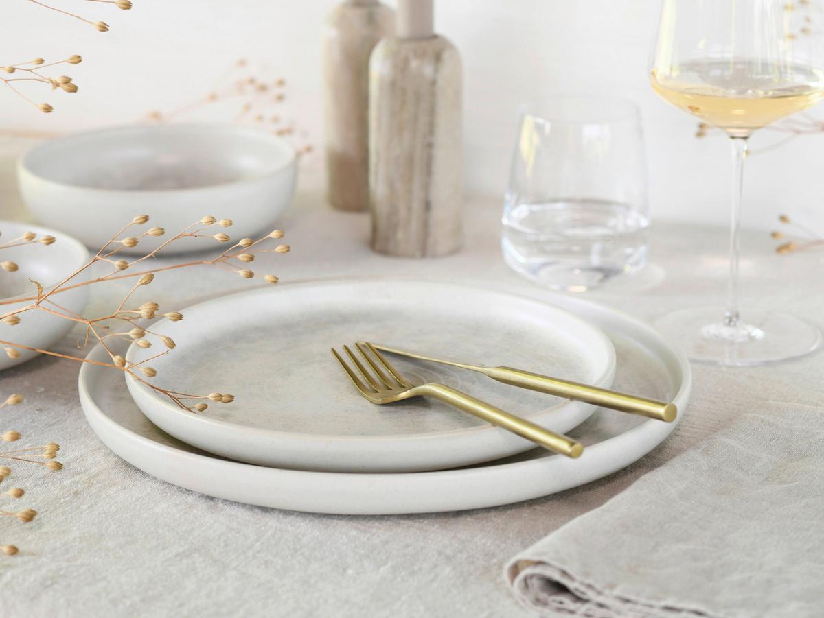 TAFELSERVICE Uno Athena 12-teilig - Hellgrau/Grauweiß, Design, Keramik - Creatable
