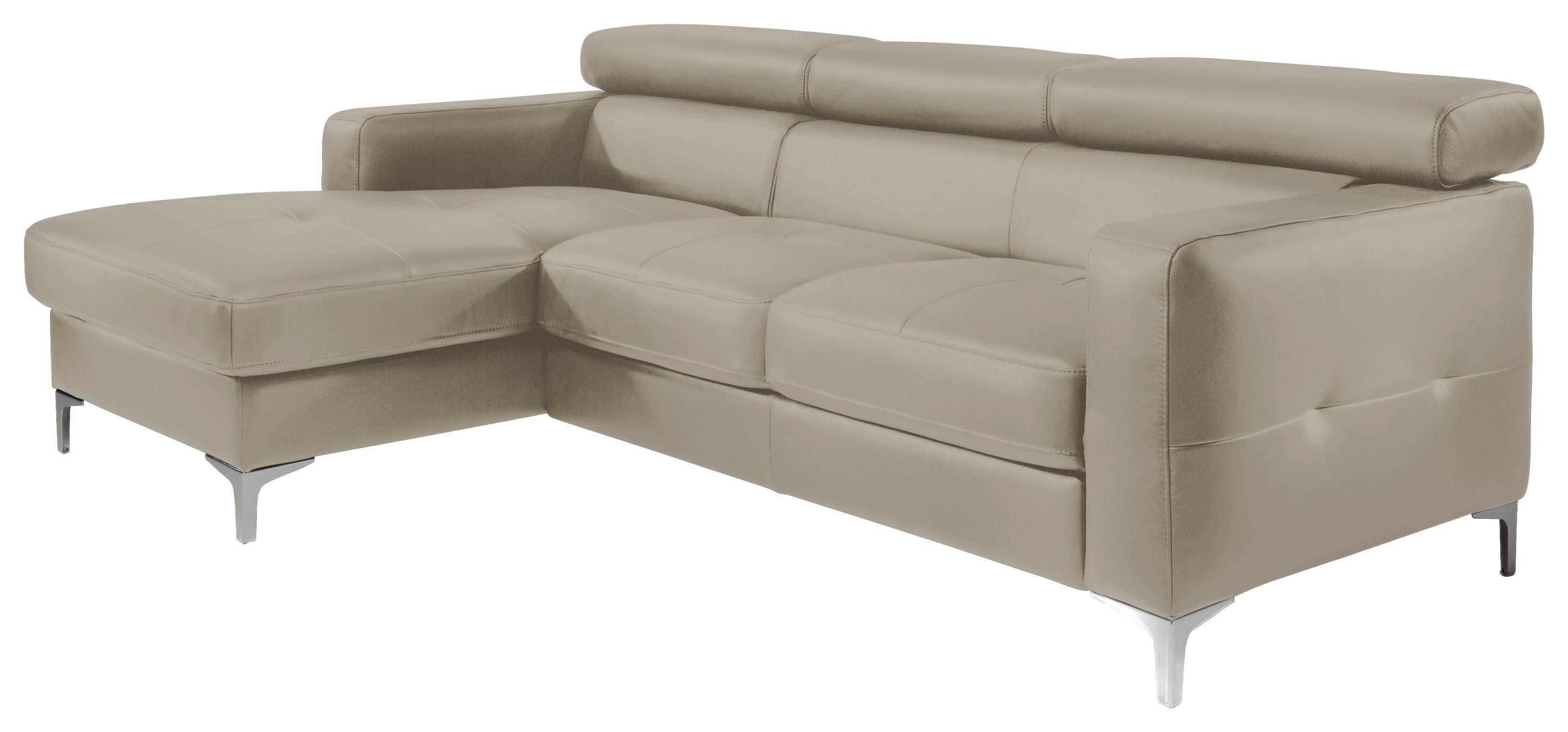 Ecksofa Sammy Grau Leder - Chromfarben/Grau, Design, Leder (169/226cm) - Livetastic