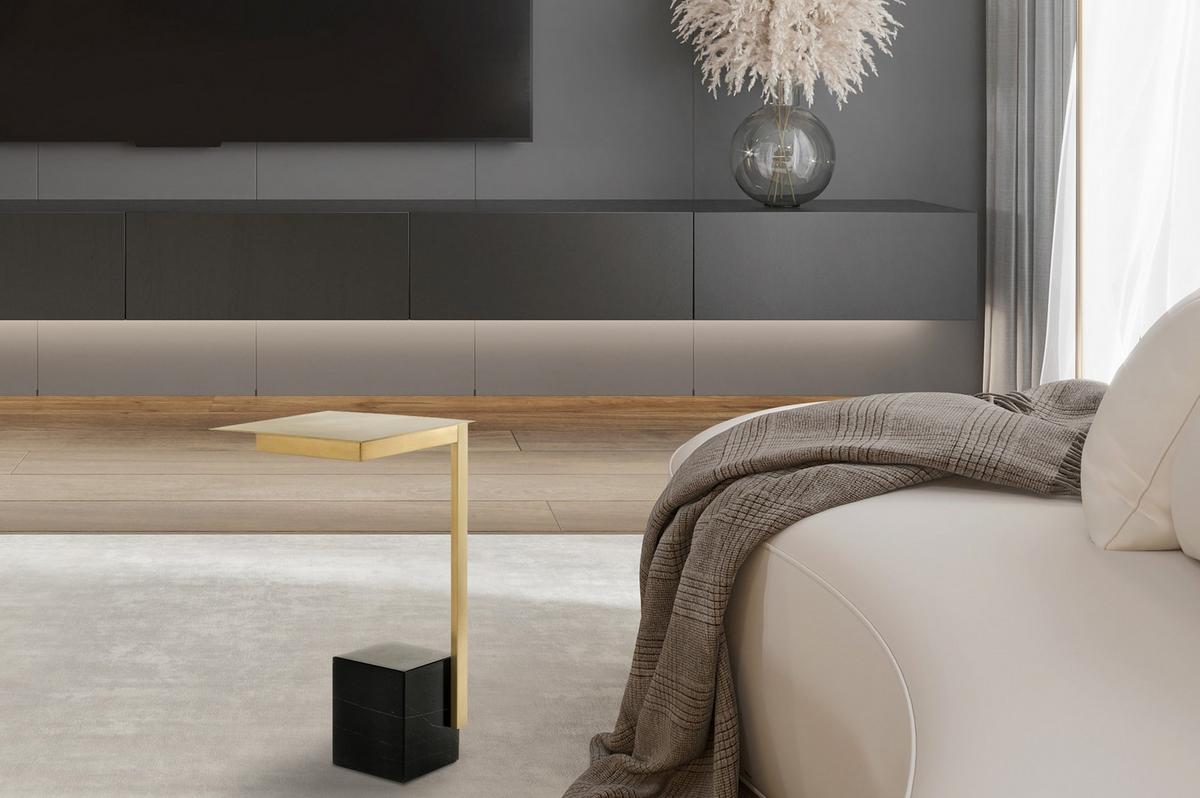 Beistelltisch Oscar Weiß, Goldfarben B: 46cm - Goldfarben/Weiß, Design, Glas/Stein (46/54/46cm) - Kayoom