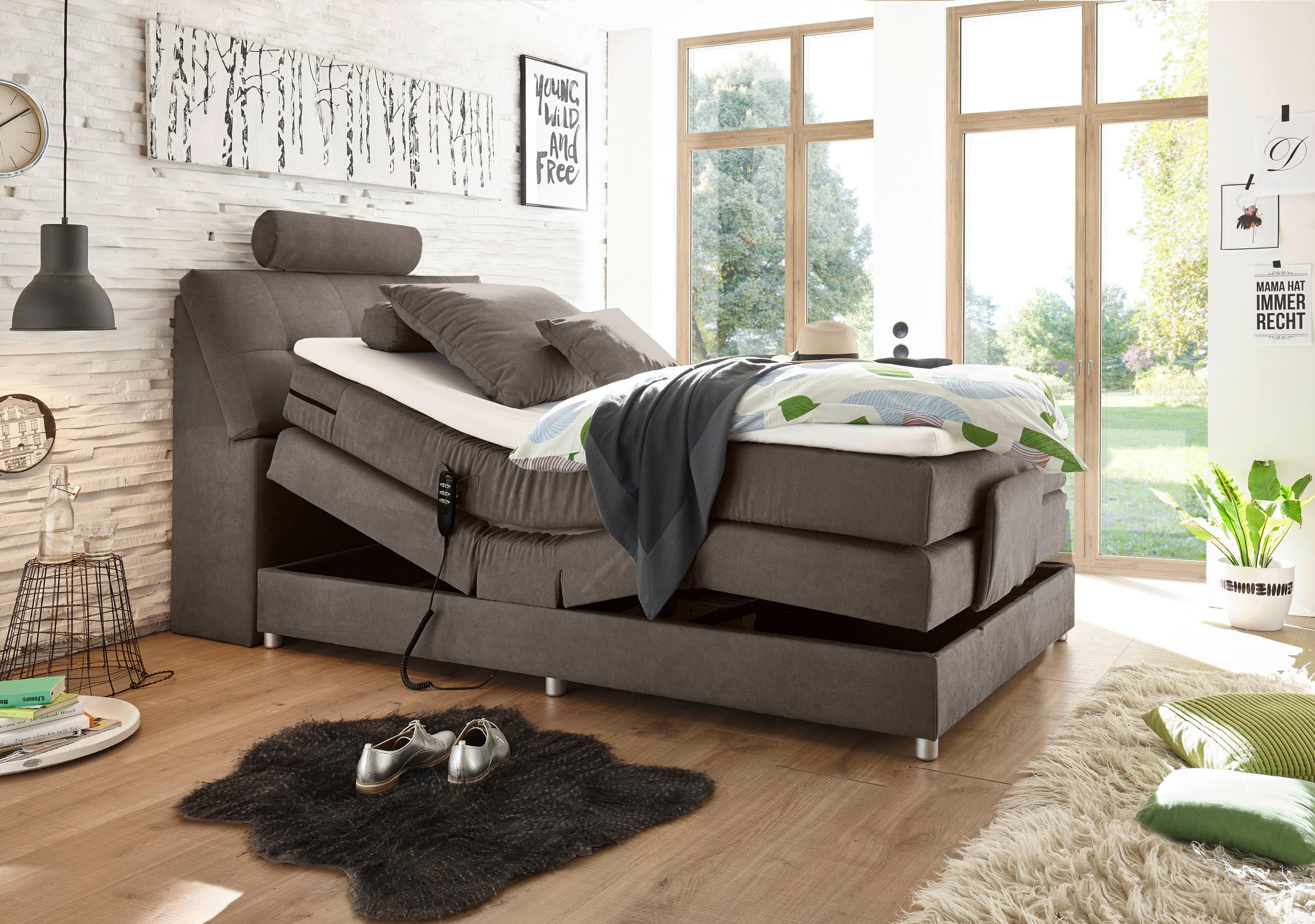 Boxspringbett Mit Topper Elektrisch 120x200 Cm Palermo - Silberfarben/Braun, MODERN, Holzwerkstoff/Textil (120/200cm) - MID.YOU