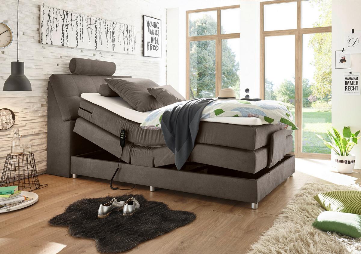 Boxspringbett Mit Topper Elektrisch 120x200 Cm Palermo - Silberfarben/Braun, MODERN, Holzwerkstoff/Textil (120/200cm) - MID.YOU