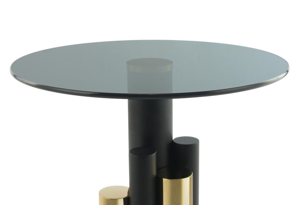 Beistelltisch mit Glasplatte Rund Ontario, Grau/Gold - Goldfarben/Grau, MODERN, Glas/Metall (46/46/52cm) - Kayoom