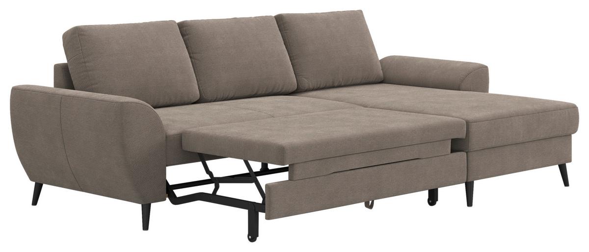 Ecksofa mit Bettfunktion Terra Cord taupe, B: 255cm - Taupe/Schwarz, Trend, Textil (255/154cm) - MID.YOU