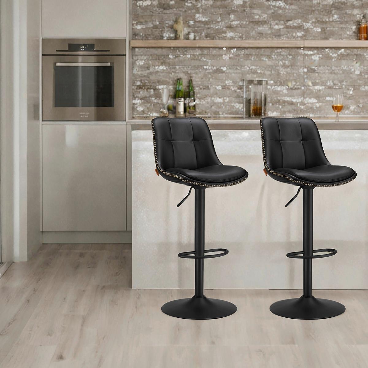 Barhocker-Set Bar Stools - Schwarz, MODERN, Leder/Metall (42,9/93,1/48,1cm) - MID.YOU