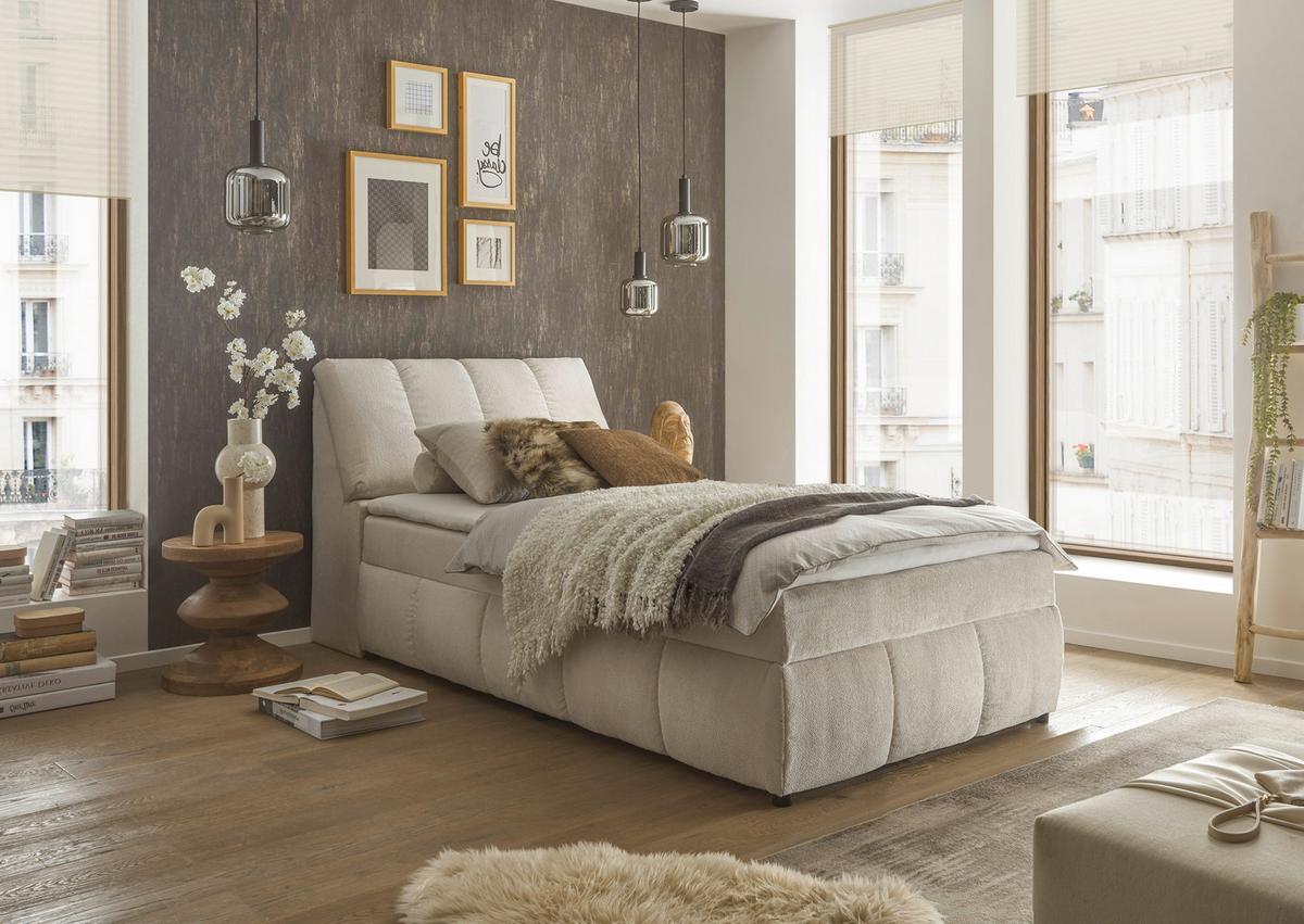 Boxbett Mit Topper & Bettkasten 120x200 Valencia - Beige/Schwarz, MODERN, Holzwerkstoff/Textil (120/200cm) - MID.YOU