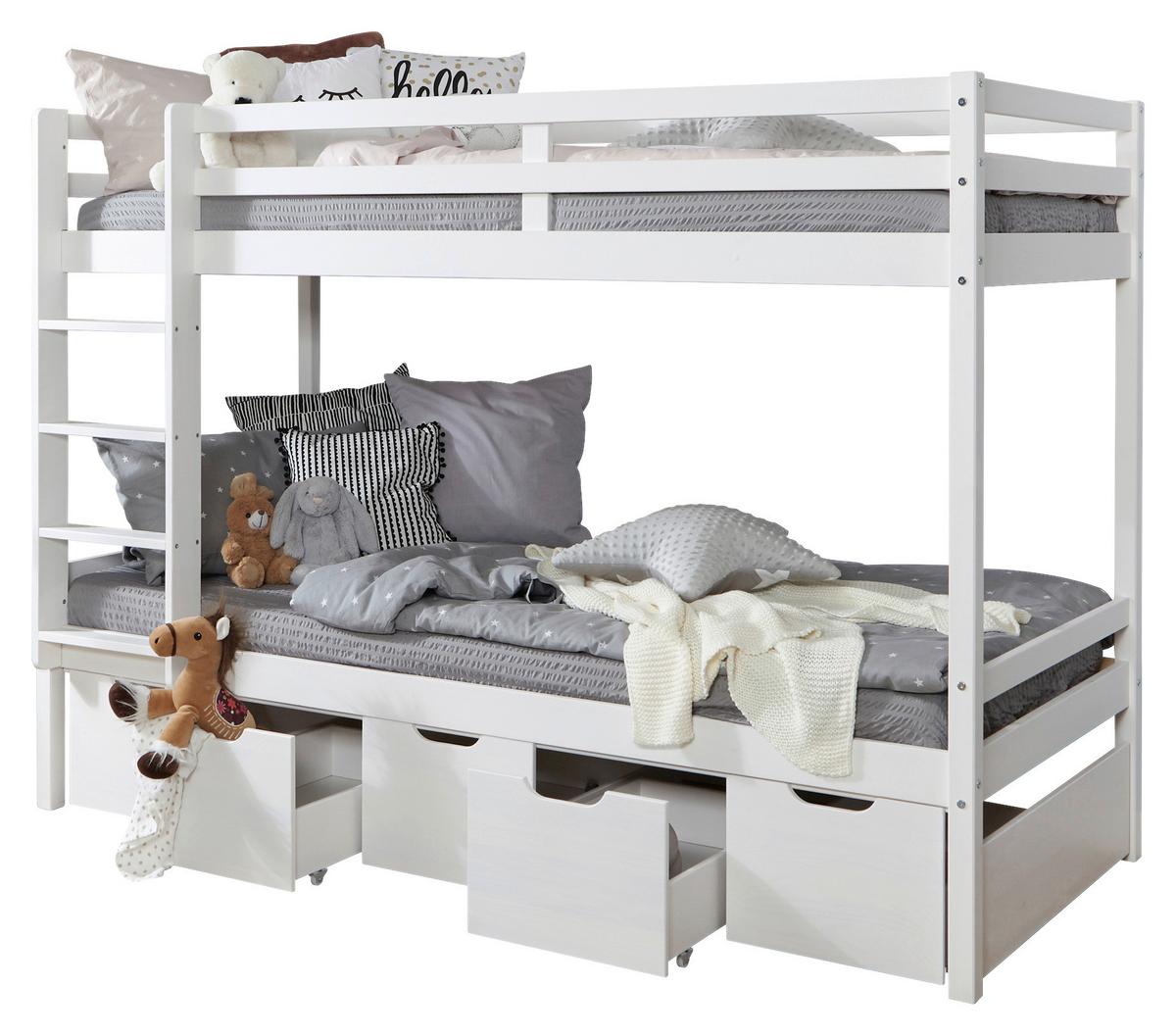 Etagenbett Finn Weiß Kiefer Massiv Mit Leiter - MODERN (90/200cm) - MID.YOU