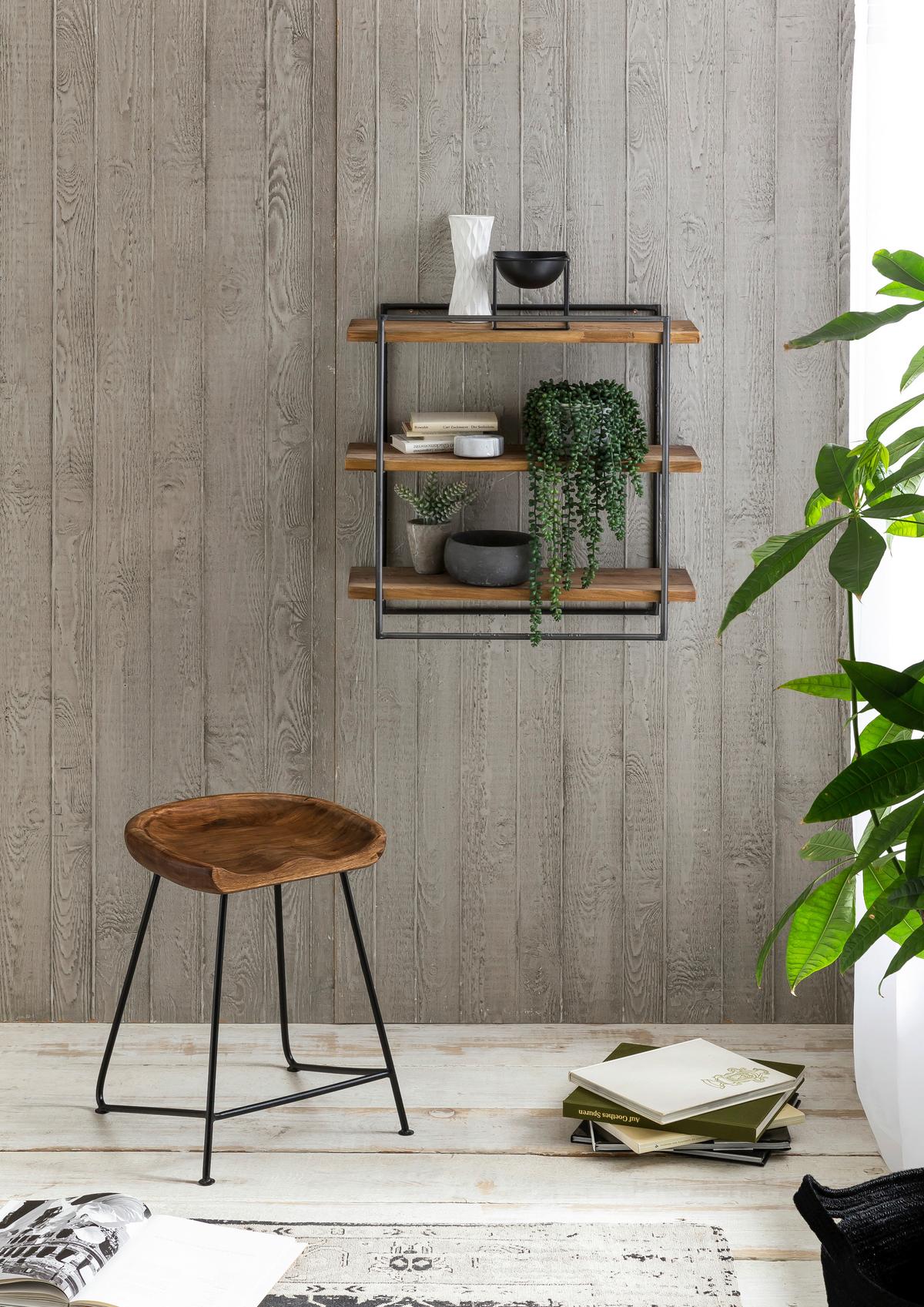 HOCKER Naturfarben/Schwarz B: 42cm - Schwarz/Naturfarben, Design, Holz/Metall (42/48/38cm) - MID.YOU