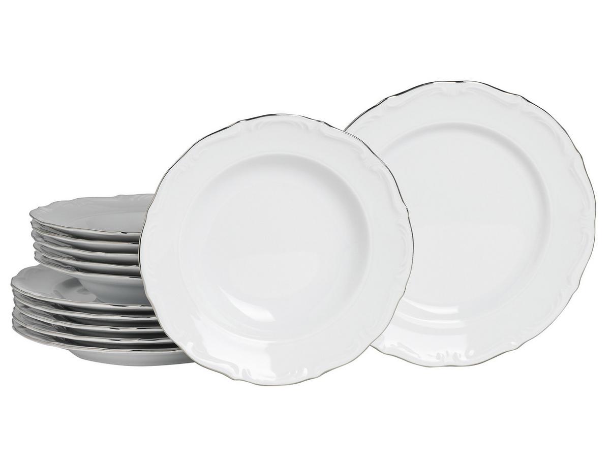Tafelservice Maria Theresia Weiß, Platinfarben 12--Teilig - Platinfarben/Weiß, Basics, Keramik - Creatable