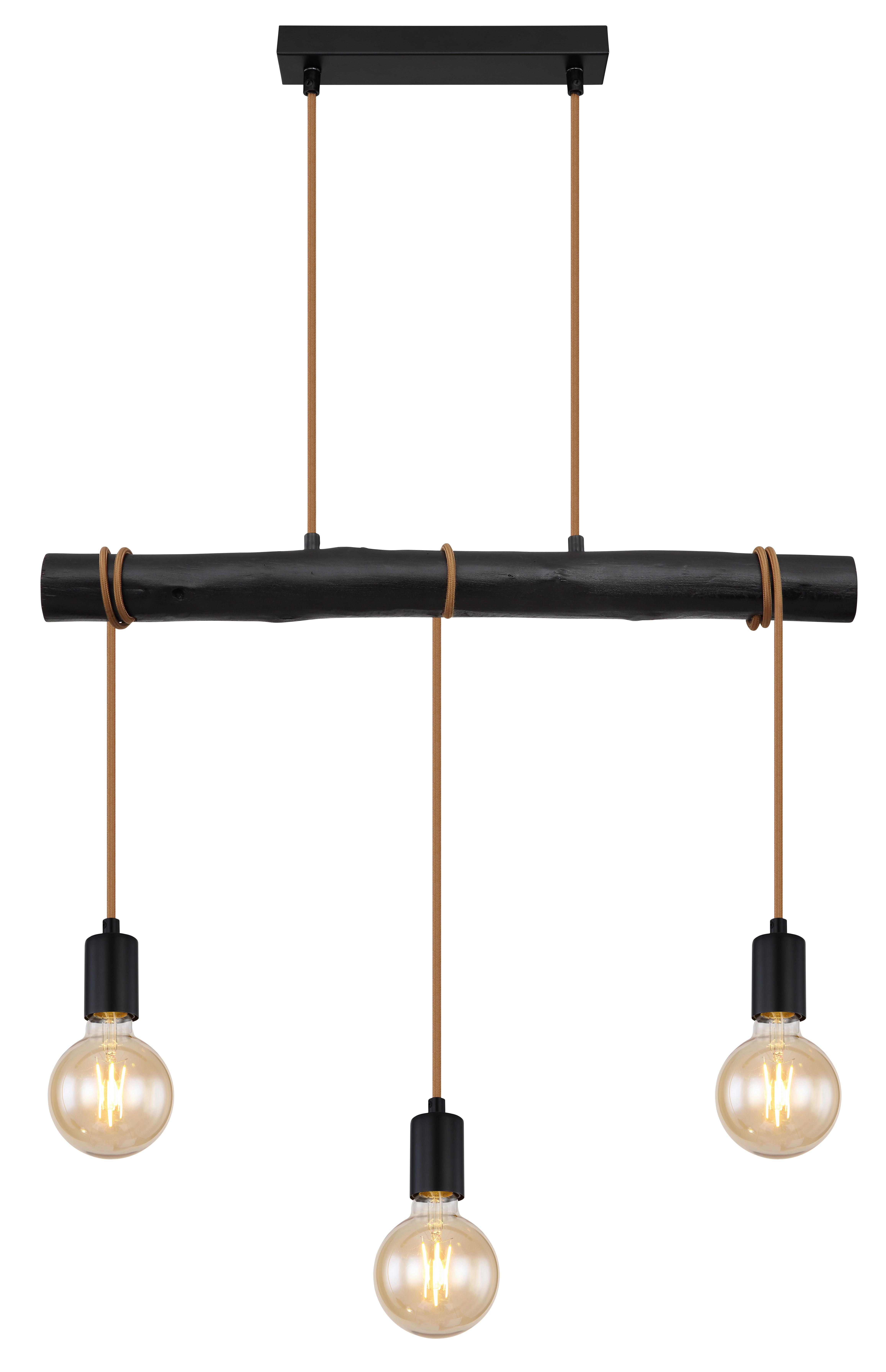 Hängeleuchte H: 120 cm 3-Flammig - Schwarz, Design, Holz/Metall (60/5/120cm) - Globo