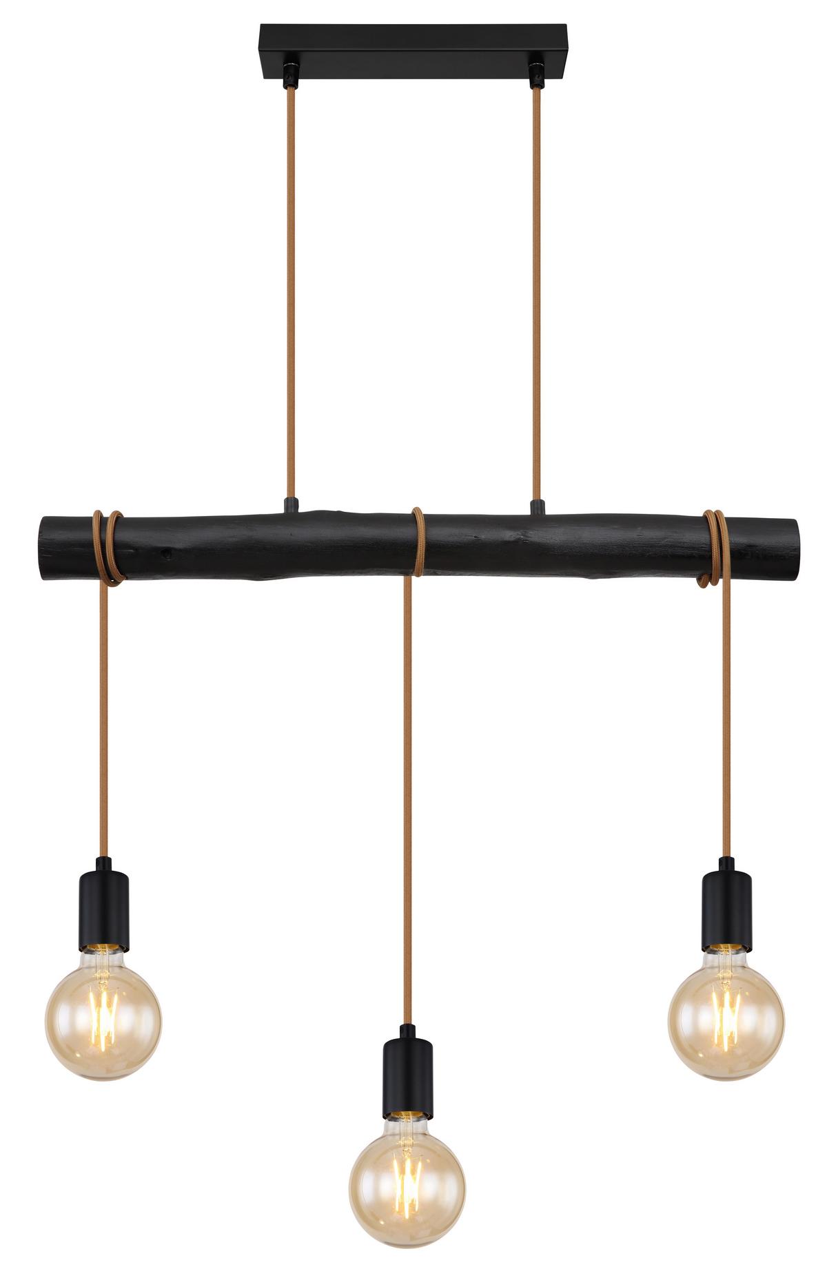 Hängeleuchte H: 120 cm 3-Flammig - Schwarz, Design, Holz/Metall (60/5/120cm) - Globo
