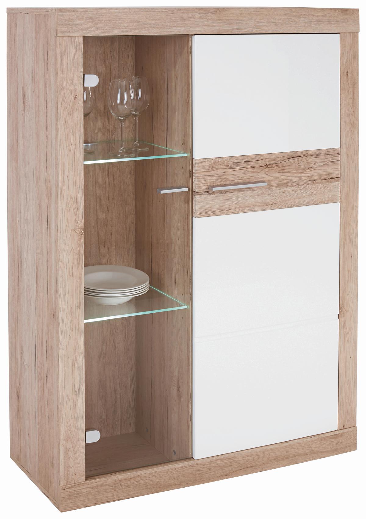 VITRÍNA MALTA - bílá/barvy dubu, Moderní, kompozitní dřevo/plast (96/132/35cm)