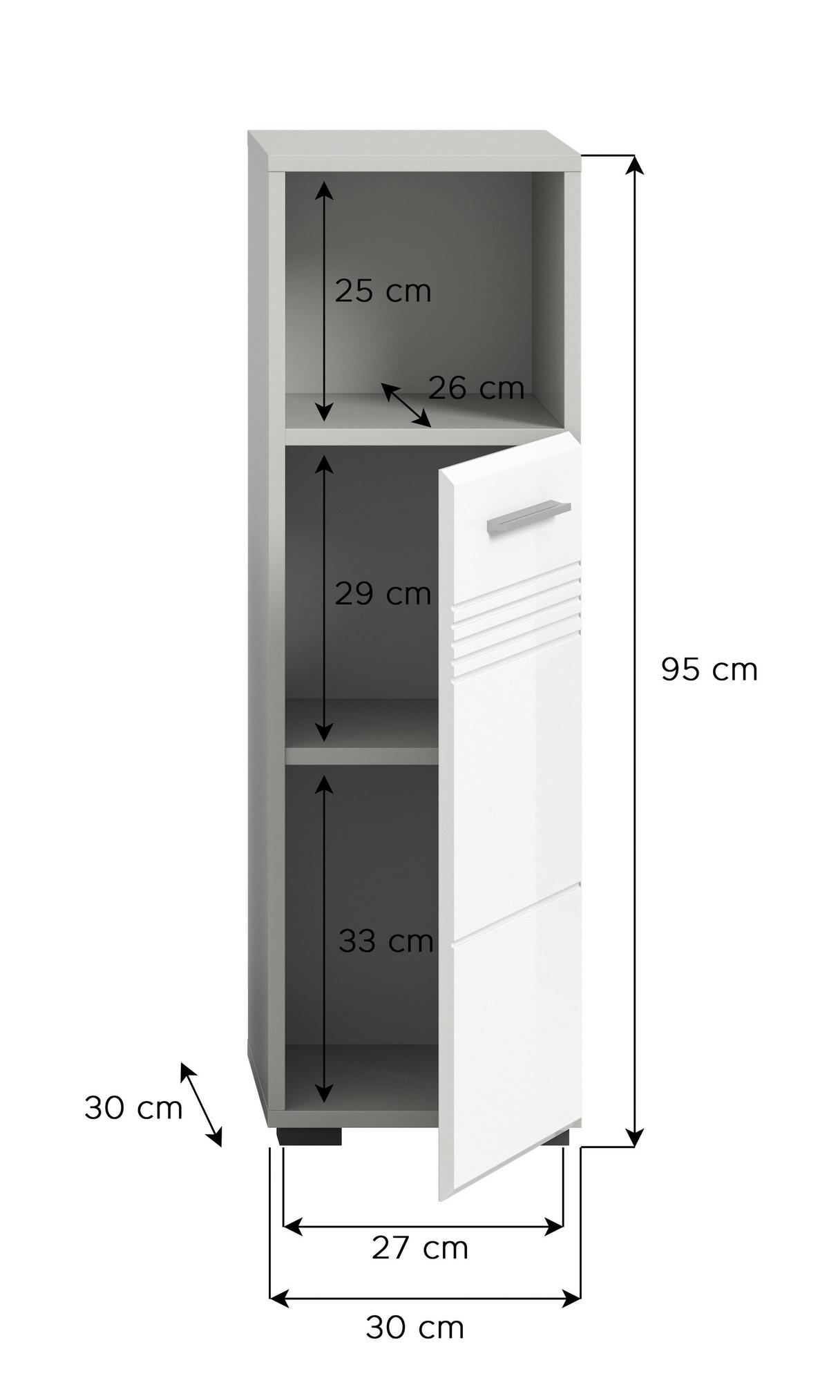 Unterschrank Copa B: 30 cm Weiß/Grau - Weiß Hochglanz/Schwarz, MODERN, Holzwerkstoff (30/95/30cm) - MID.YOU