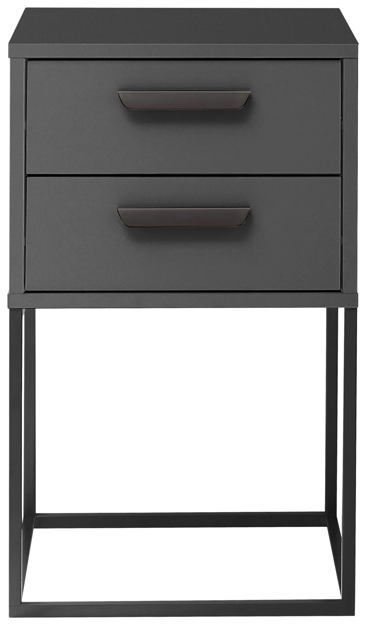 Nočný stolík SUNA 2 zásuvky dekor grafit - čierna/grafitová, Modern, kov/kompozitné drevo (40/65/38,5cm)