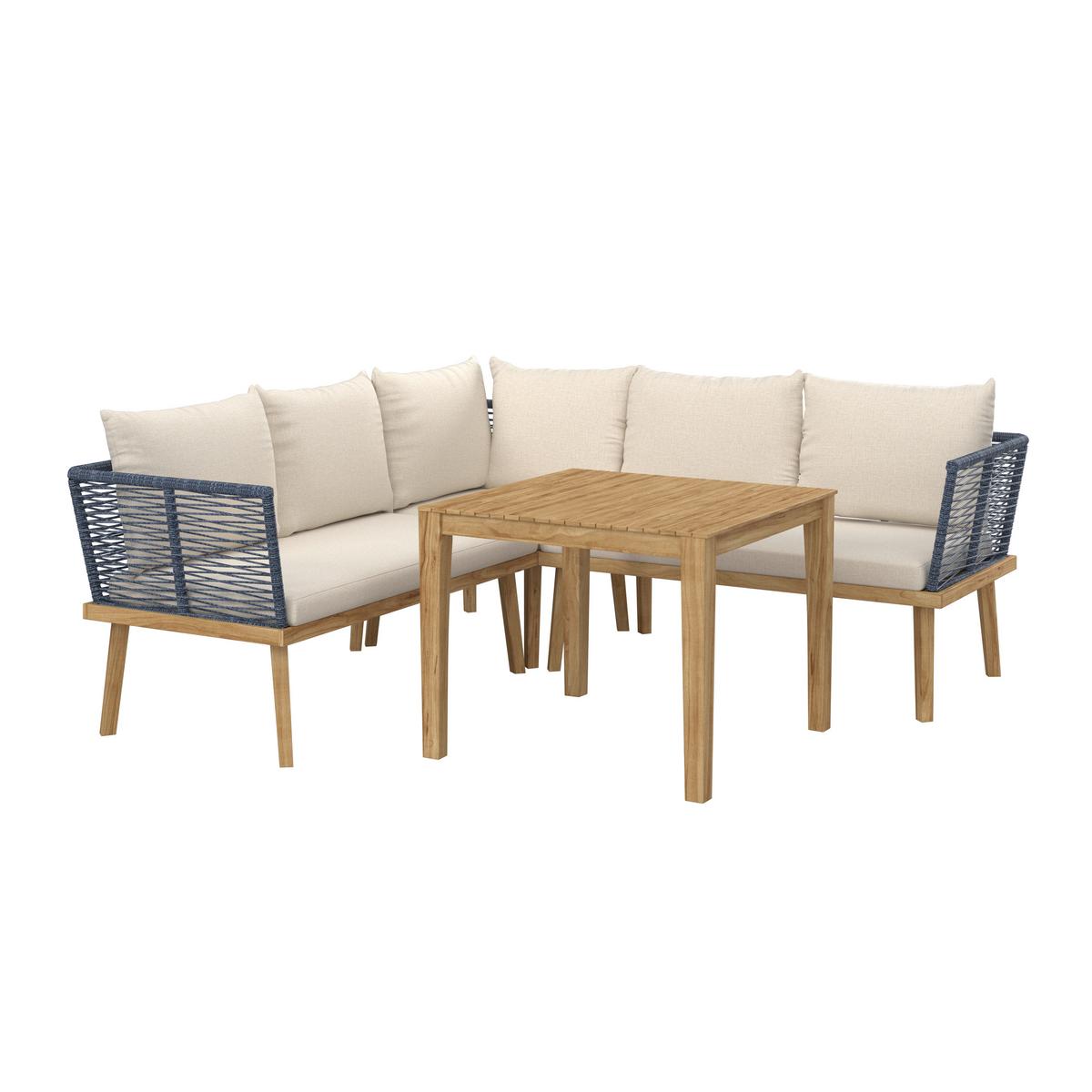 JEDÁLENSKÁ TERASOVÁ SÚPRAVA JULINA - farba akácie/krémová, Modern, kov/drevo (205/76/72cm) - Bessagi Garden