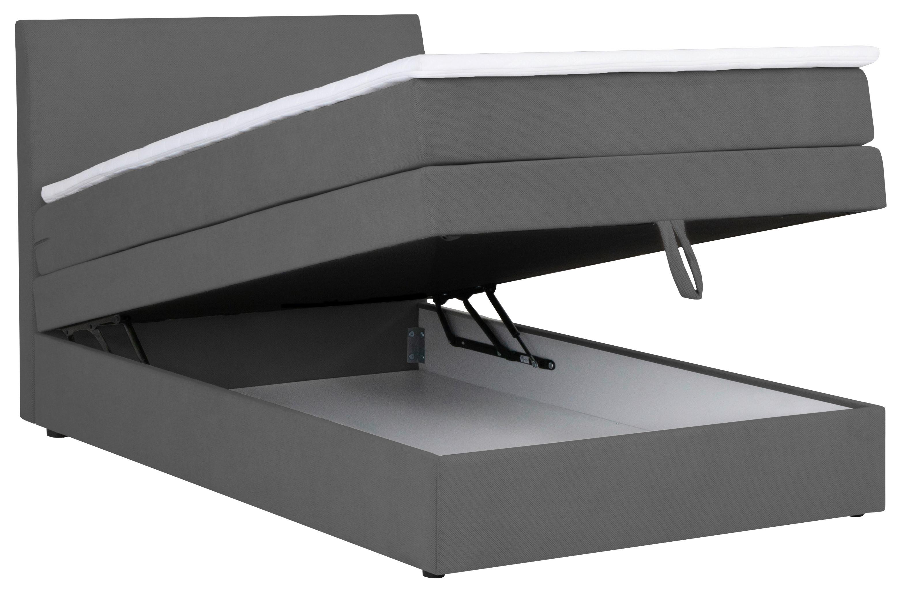 Boxspringbett Mit Topper & Bettkasten 120x200 Wickie - Schwarz/Grau, KONVENTIONELL, Holz/Textil (120/200cm)