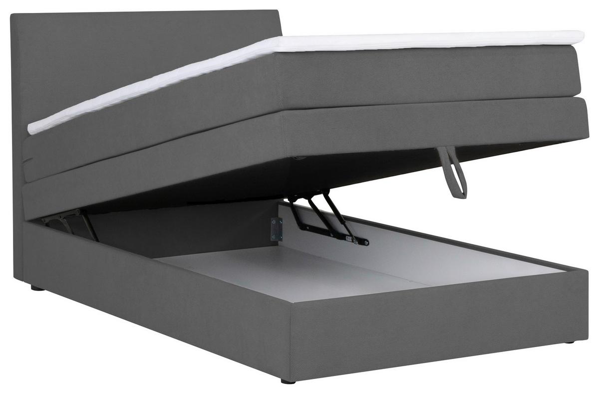 Boxspringbett mit Topper & Bettkasten 120x200 Wickie - Schwarz/Grau, KONVENTIONELL, Holz/Textil (120/200cm)