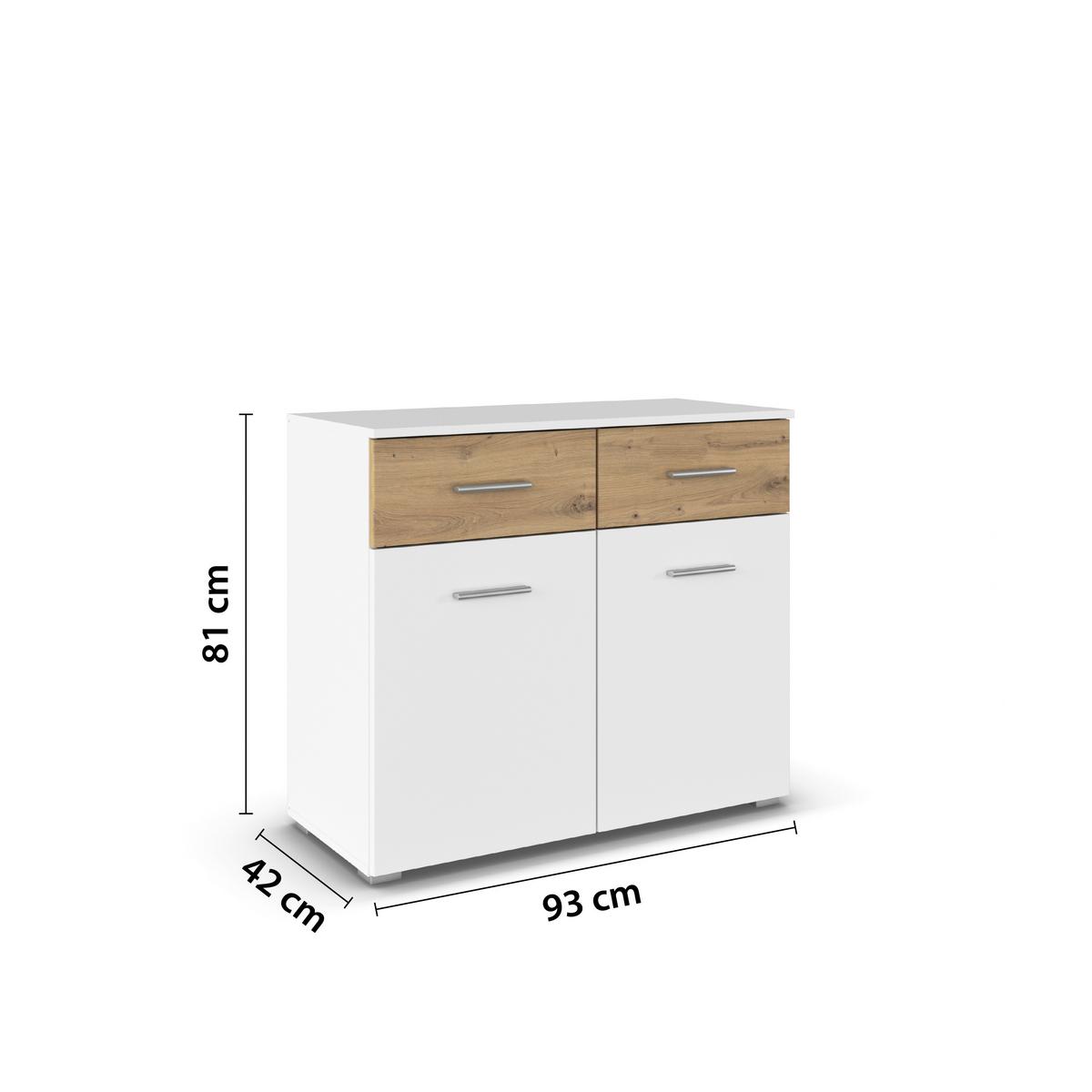 Kommode 93cm Foster, Alpinweiß - Alufarben/Eiche Artisan, KONVENTIONELL, Holzwerkstoff (93/81/42cm)