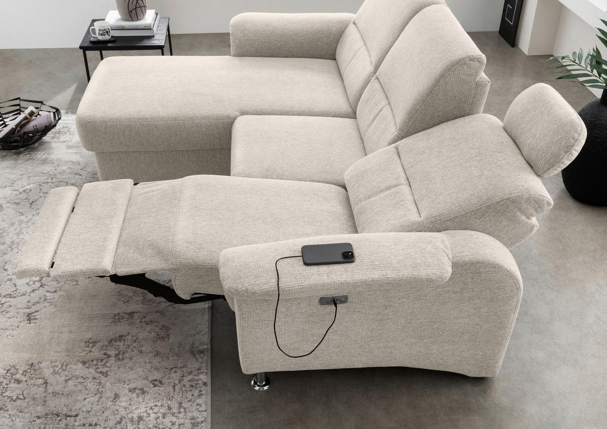 Ecksofa mit Stauraum Parole Beige Chenille - Chromfarben/Beige, MODERN, Textil (165/231cm) - Livetastic
