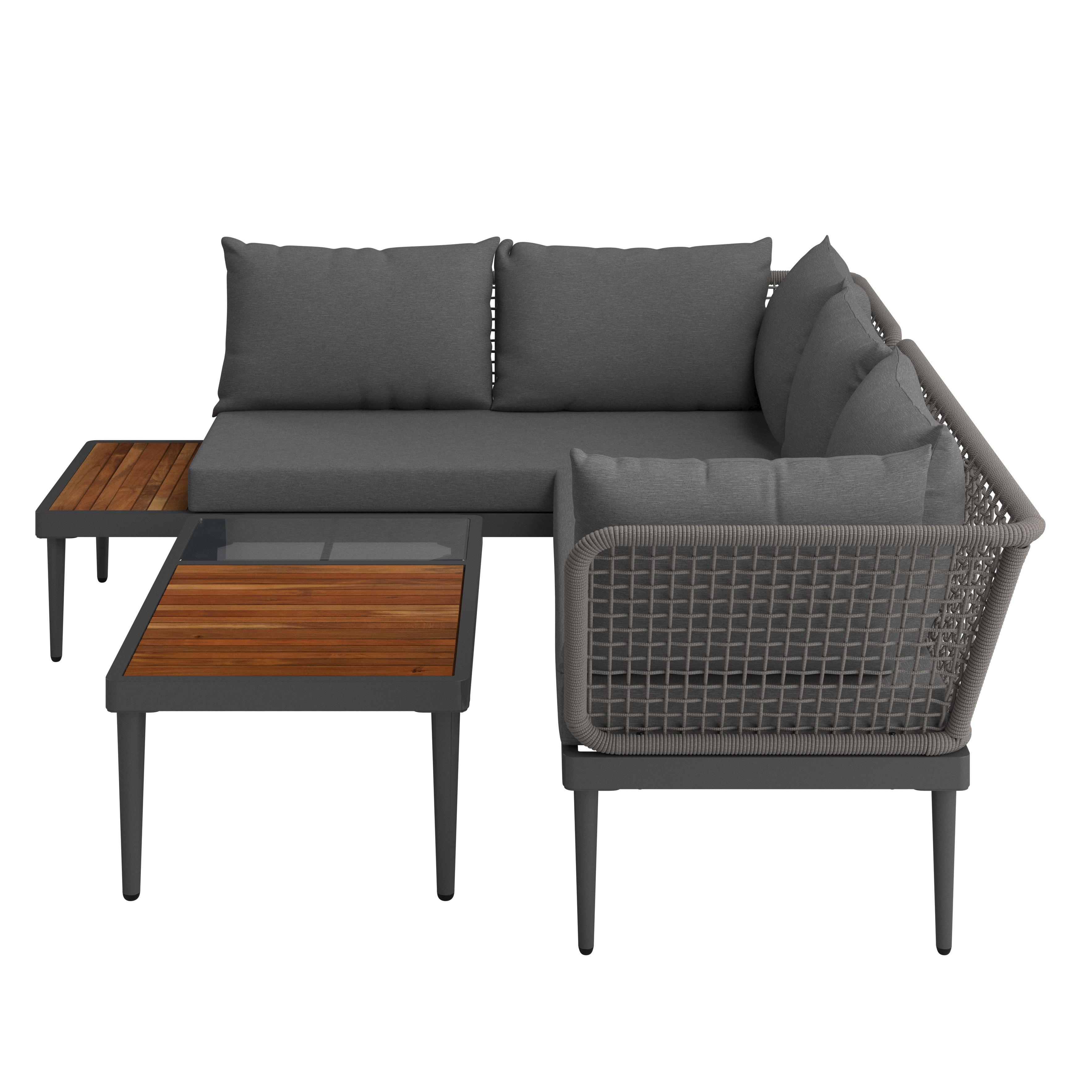 TERASOVÁ SEDACÍ SOUPRAVA SUNNY - šedá/barvy teak, Moderní, kov/dřevo (186/73/76cm) - Mömax