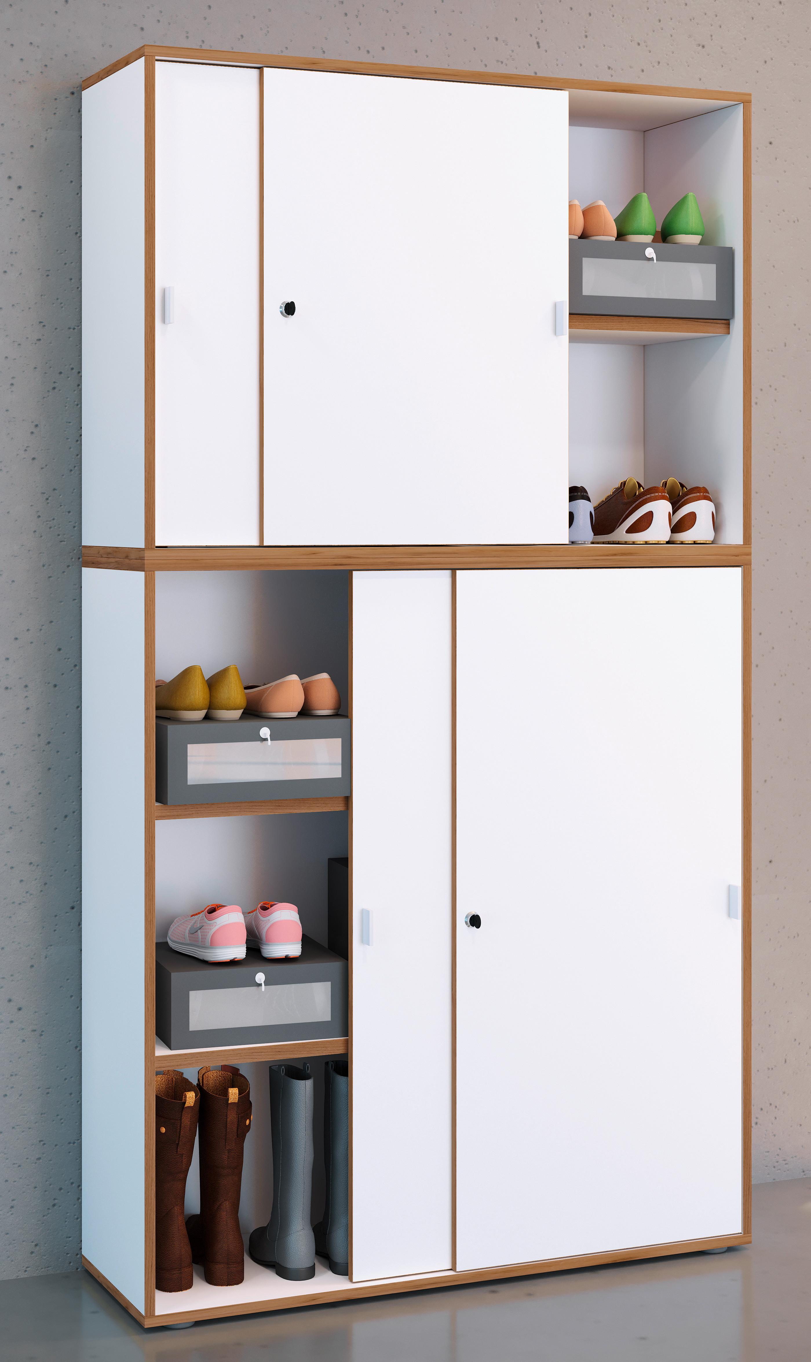 Schuhschrank Salia Honigeiche/weiß B: 100 Cm - Honigeiche/Schwarz, Design, Holzwerkstoff (100/183/37cm) - MID.YOU